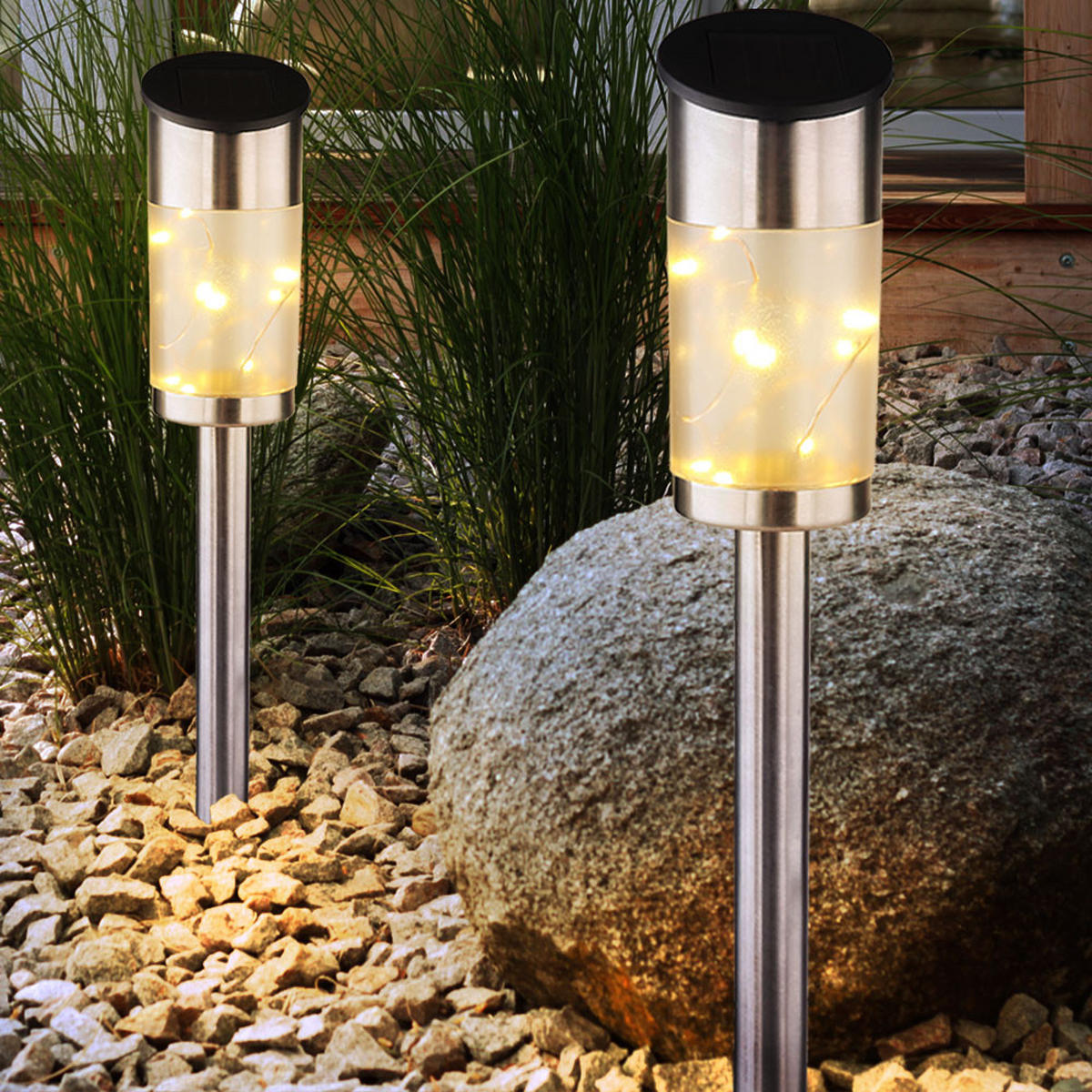 LED AUSSENLEUCHTE Edelstahl Silber 4x Solar-Steckleuchte - Silberfarben, Metall (5.5/5.5/39cm)