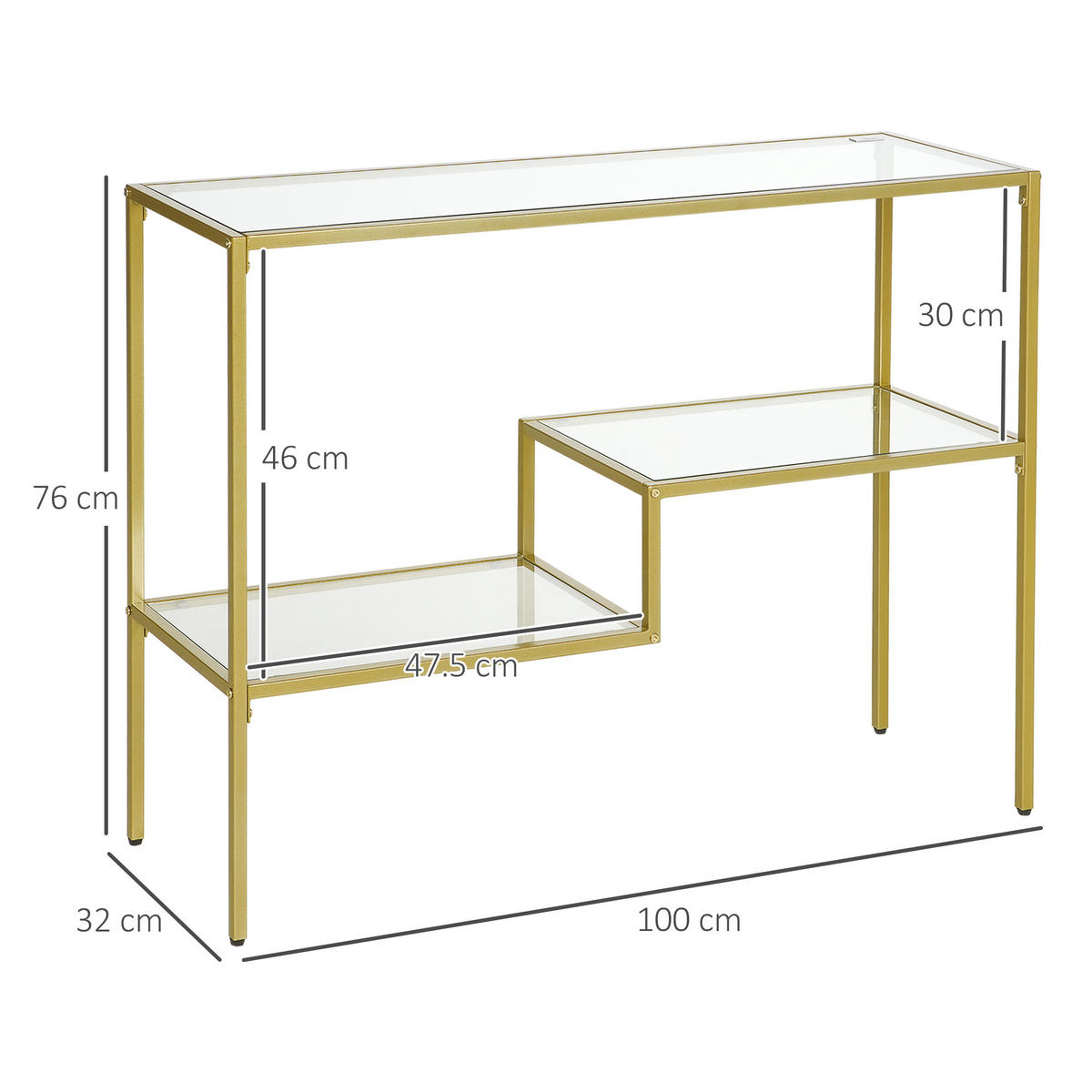 KONSOLENTISCH Gold Hartglas Stahl 1 Stück - Goldfarben, Kunststoff (100/32/76cm) - GiPP