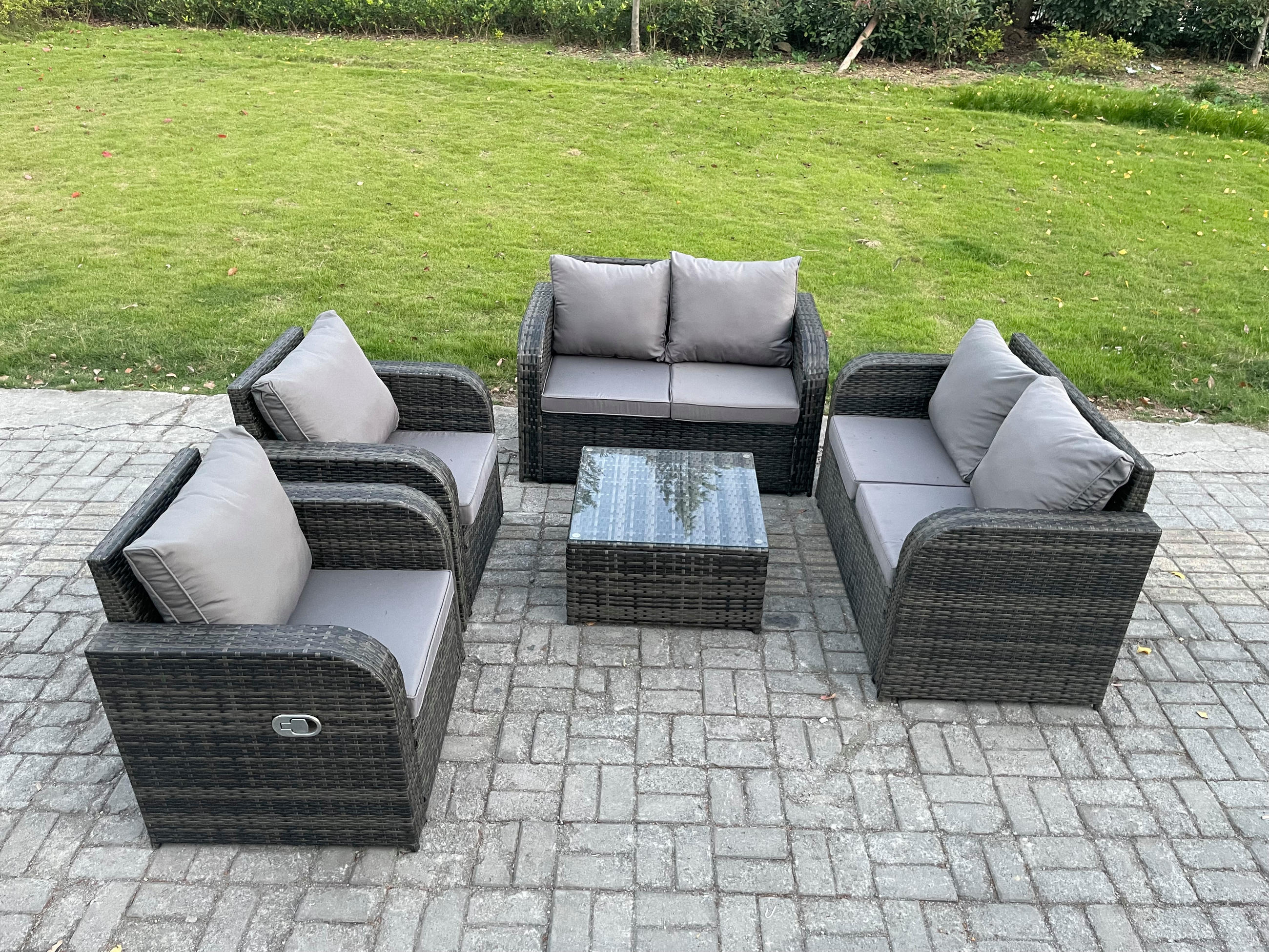 GARTENMÖBELGARNITUR Polyrattan Dunkelgrau 6-Sitzer - Dunkelgrau, Metall - Fimous