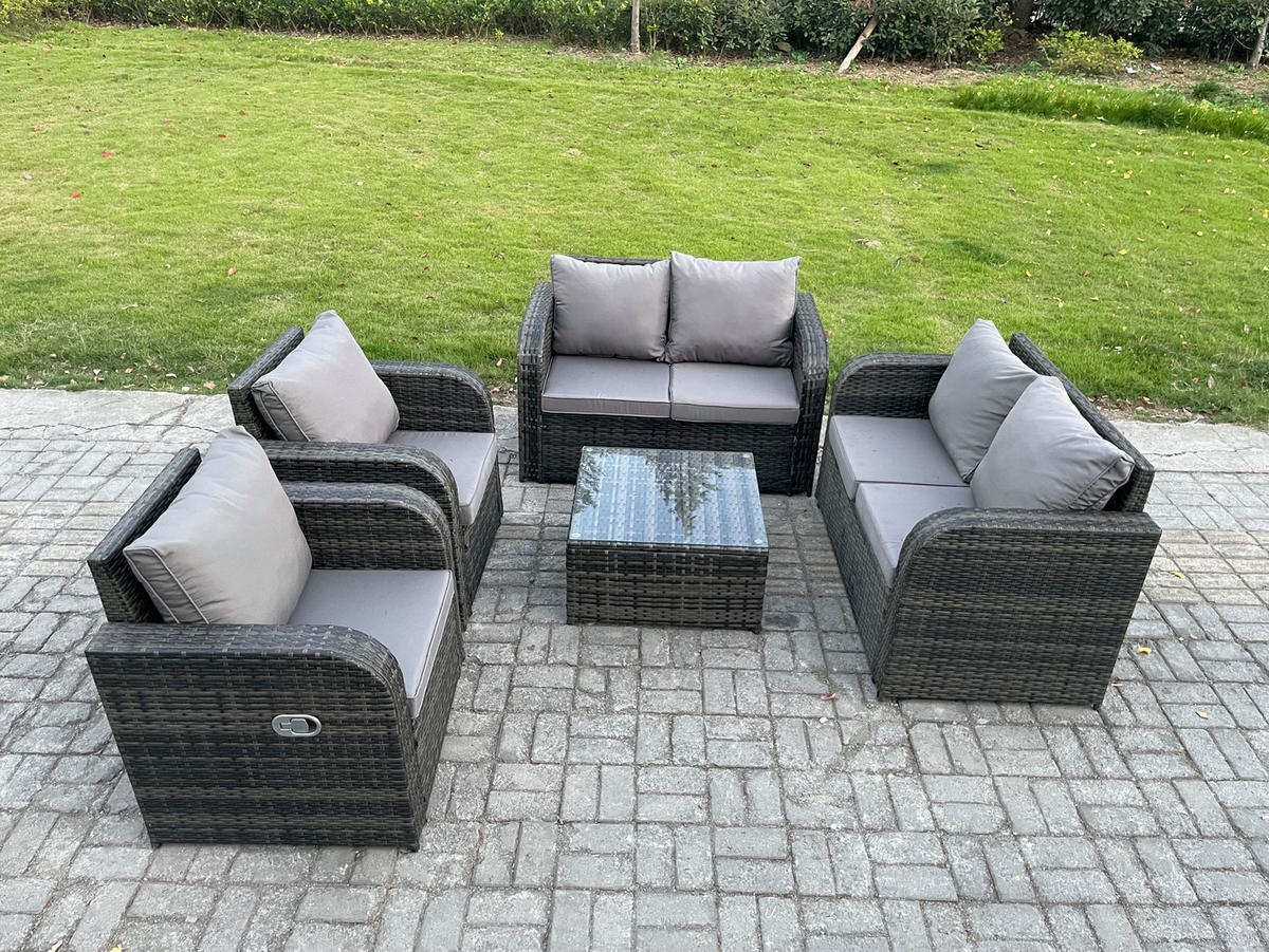 GARTENMÖBELGARNITUR Polyrattan Dunkelgrau 6-Sitzer - Dunkelgrau, Metall - Fimous