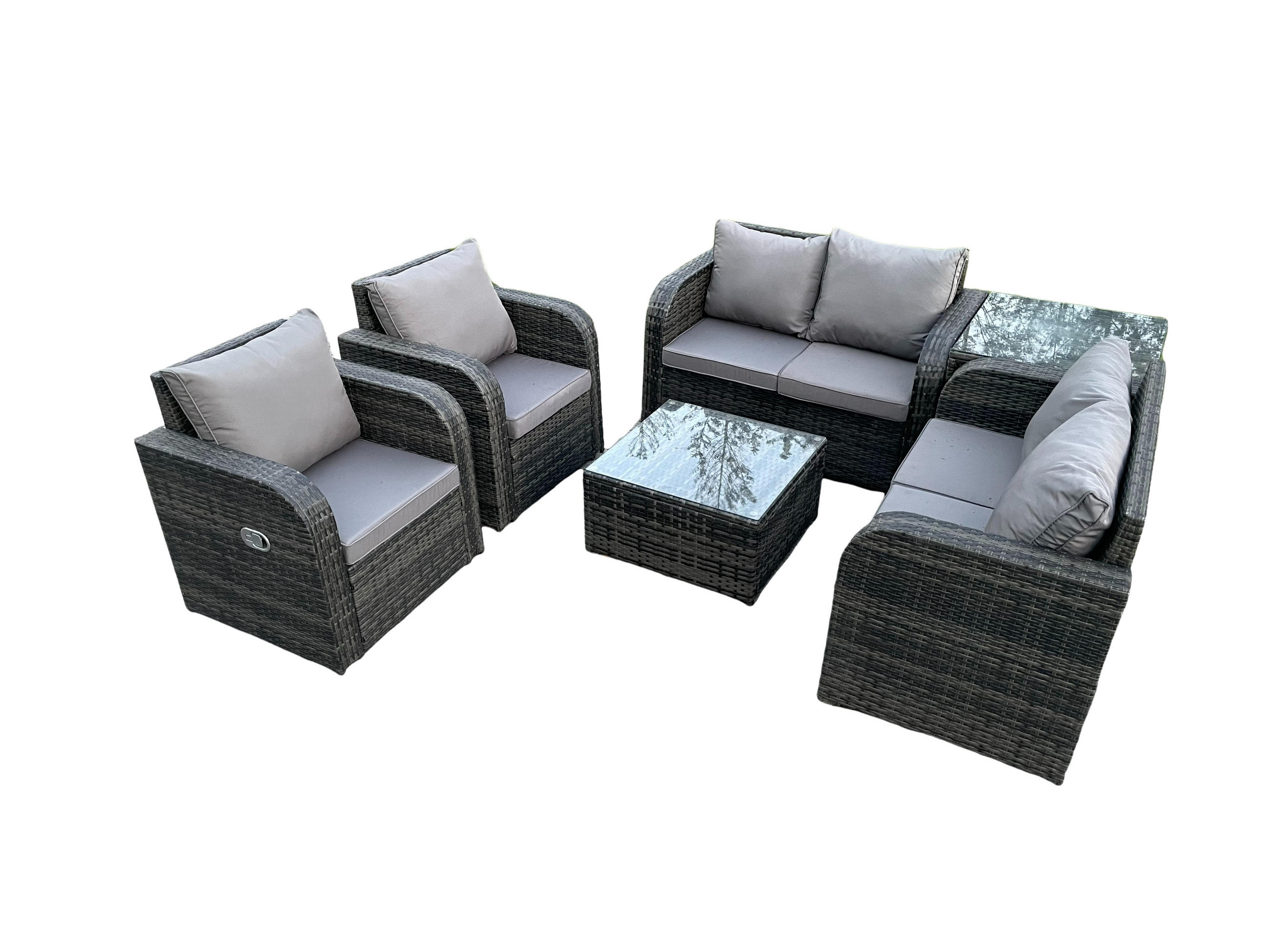 GARTENMÖBELGARNITUR Polyrattan Dunkelgrau 8-Sitzer - Dunkelgrau, Metall - Fimous