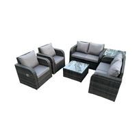 GARTENMÖBELGARNITUR Polyrattan Dunkelgrau 8-Sitzer - Dunkelgrau, Metall - Fimous