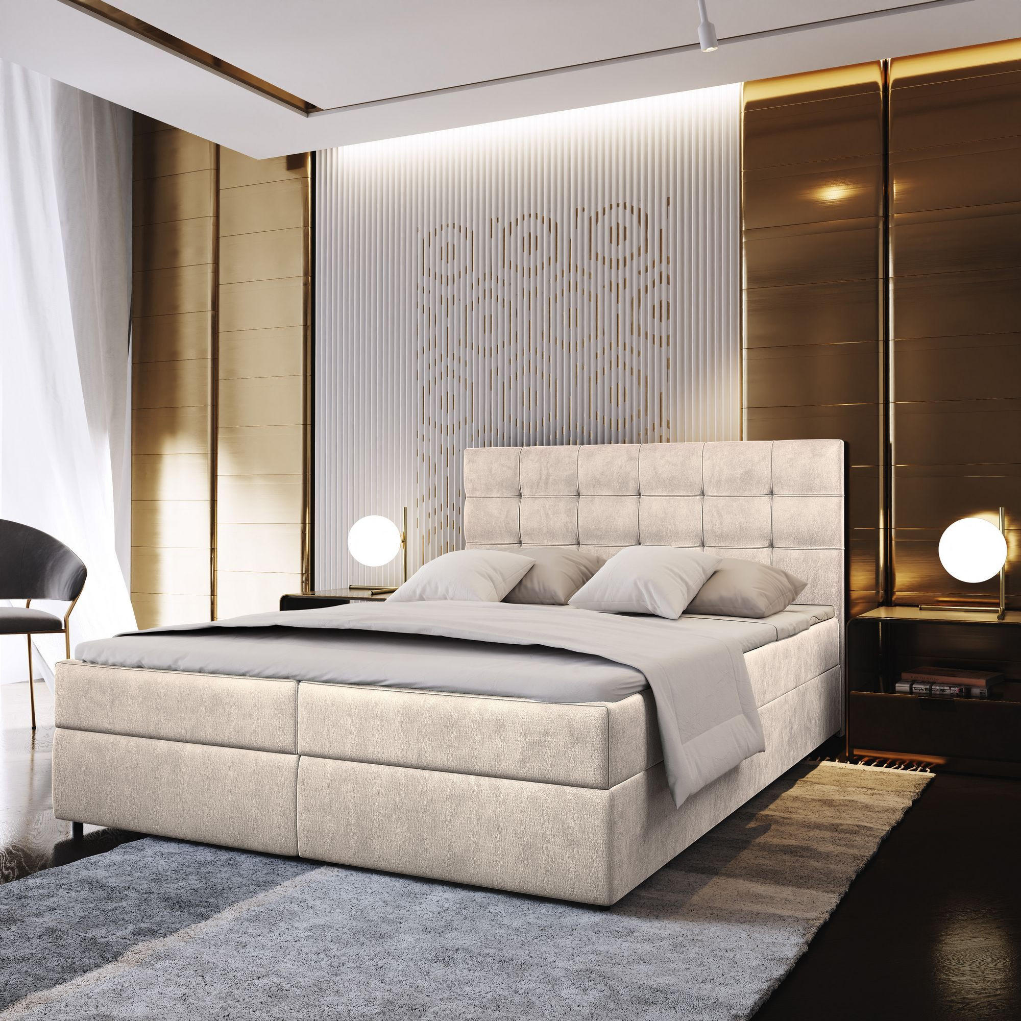 BOXBETT GLOS M 140x200 cm mit Matratze und Topper - Beige - Beige, Holz (140/200cm) - MASSENO