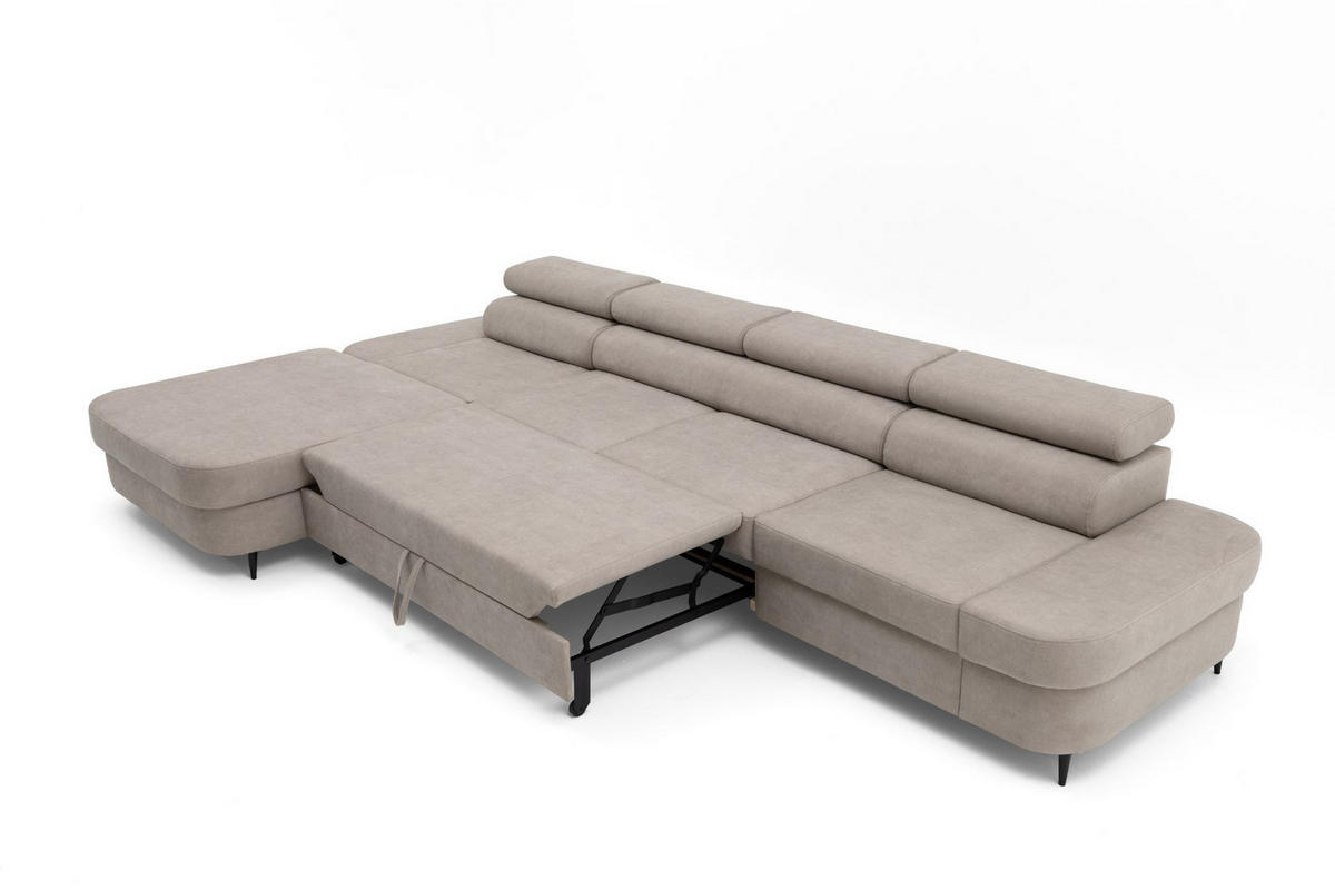 ECKSOFA JAZZ MAXI Links mit Schlaffunktion 125x195 Velours Beige - Beige/Schwarz, Holz/Textil (350/203cm) - Muffo