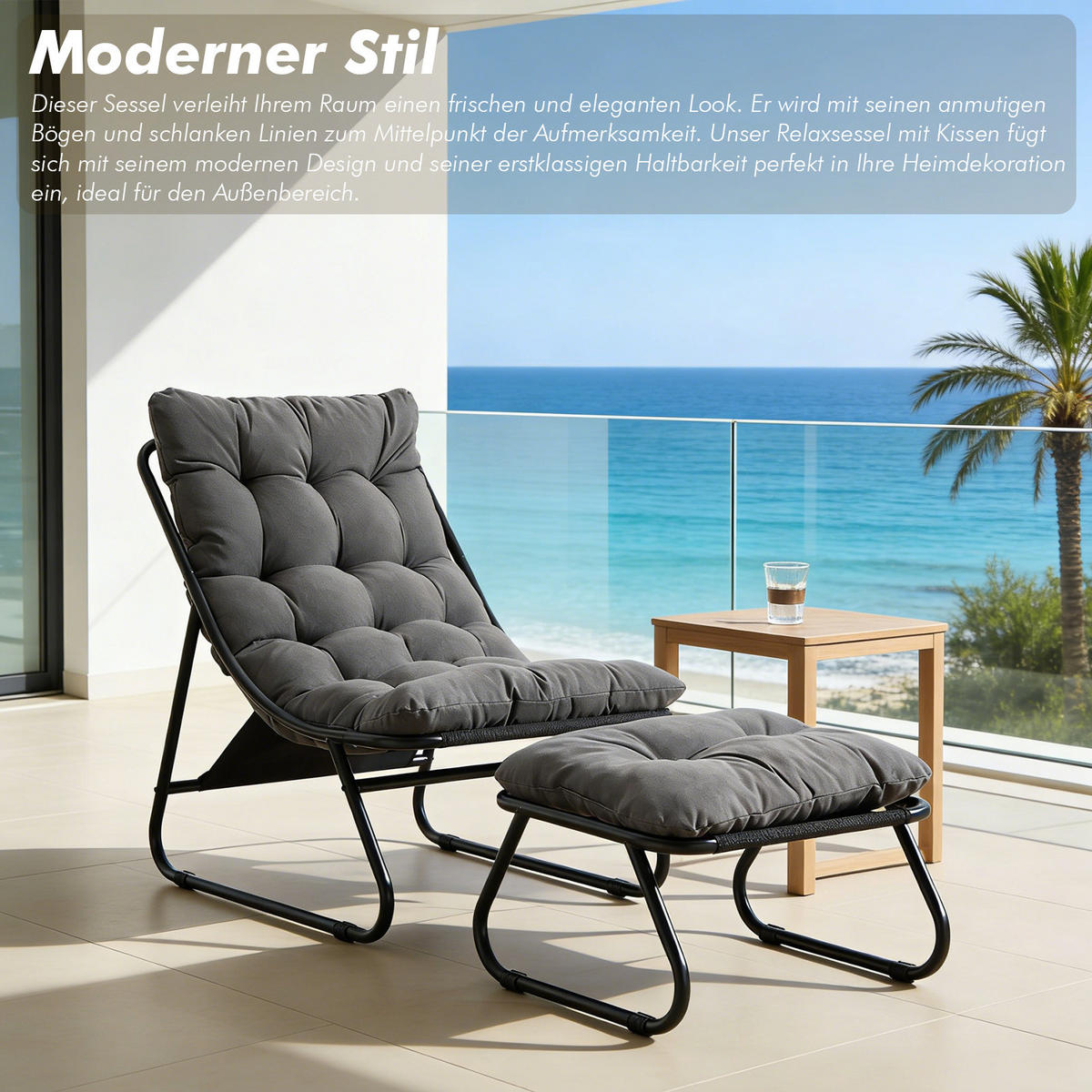 SESSELSET, Relaxsessel mit Hocker,Stahlrahmen,Polyester,Grau - Hellgrau, Kunststoff (78/86/65cm) - LVHOM