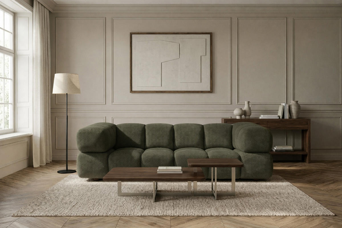 SOFA 3-SITZER, Strukturierter Premiumstoff Sonic, Grün, Averro - Grün, Holz (240/70/96cm) - Kaiser Möbel