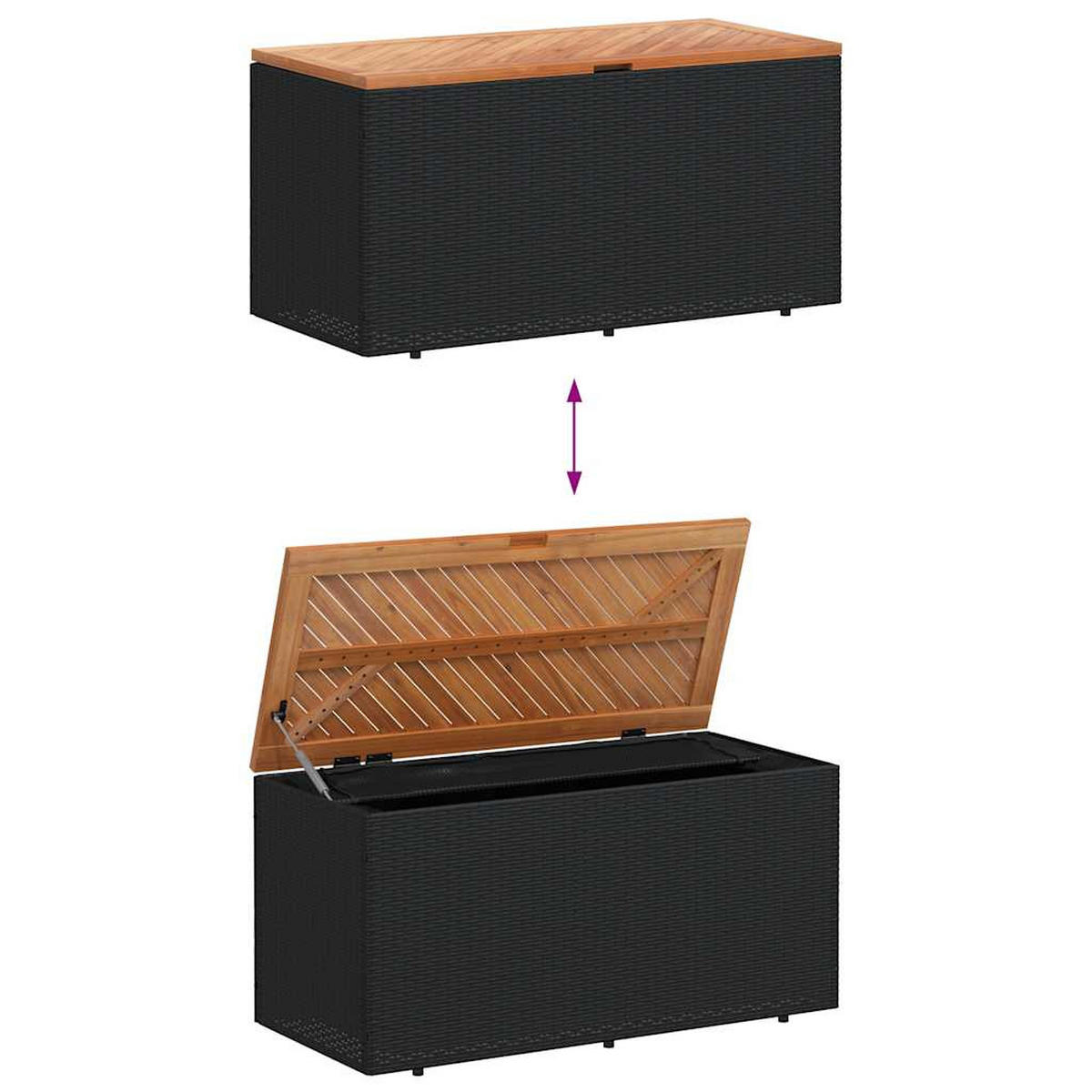 GARTENTRUHE Schwarz 110/50/54 Cm Poly Rattan Akazienholz - Schwarz, Kunststoff (110/54/50cm) - vidaXL
