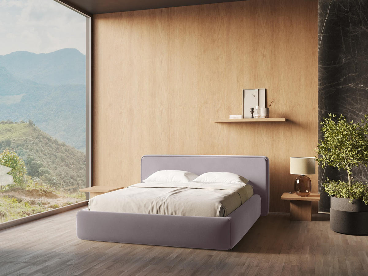POLSTERBETT mit Bettkasten und Lattenrost 200x225 Violett - Lila/Flieder, Kunststoff/Textil (160/200cm) - Makamii