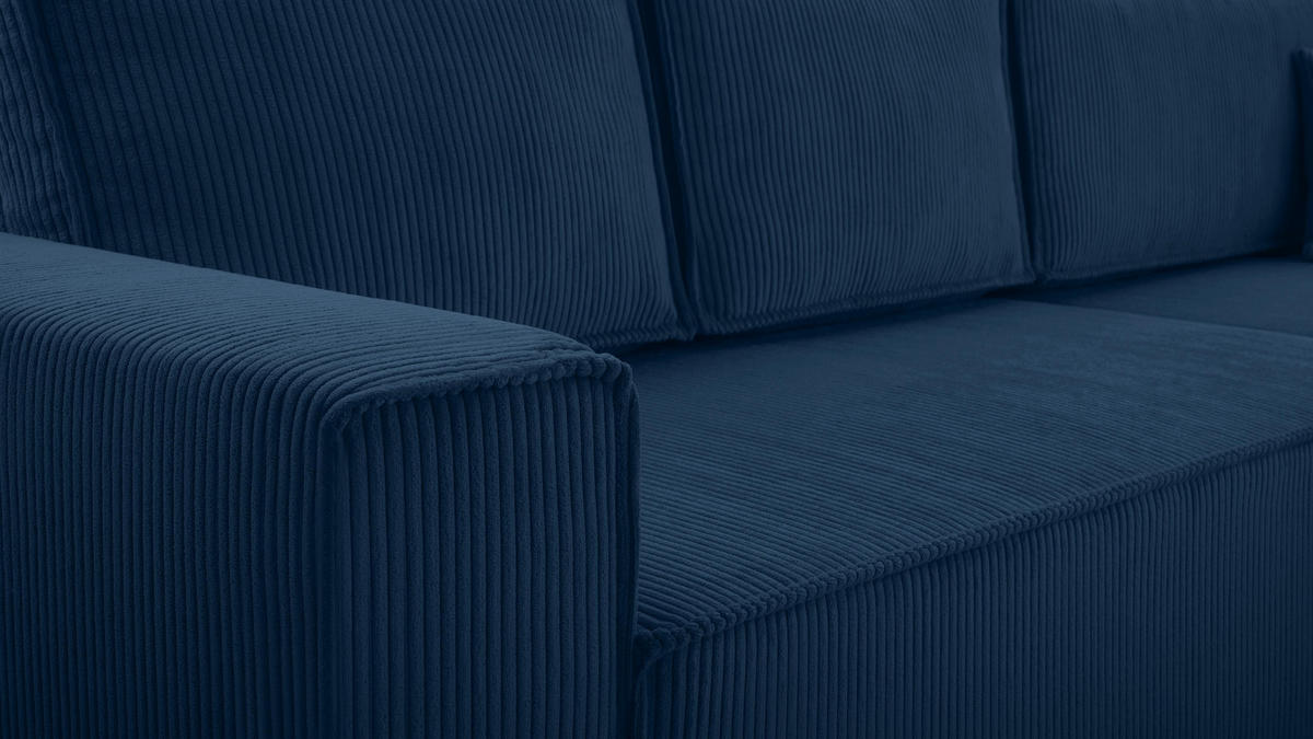 ECKSOFA L Form Cedria Blau 287/145/85 cm mit Schlaffunktion - Schwarz/Dunkelblau, Kunststoff/Textil (287/145cm) - AX Living