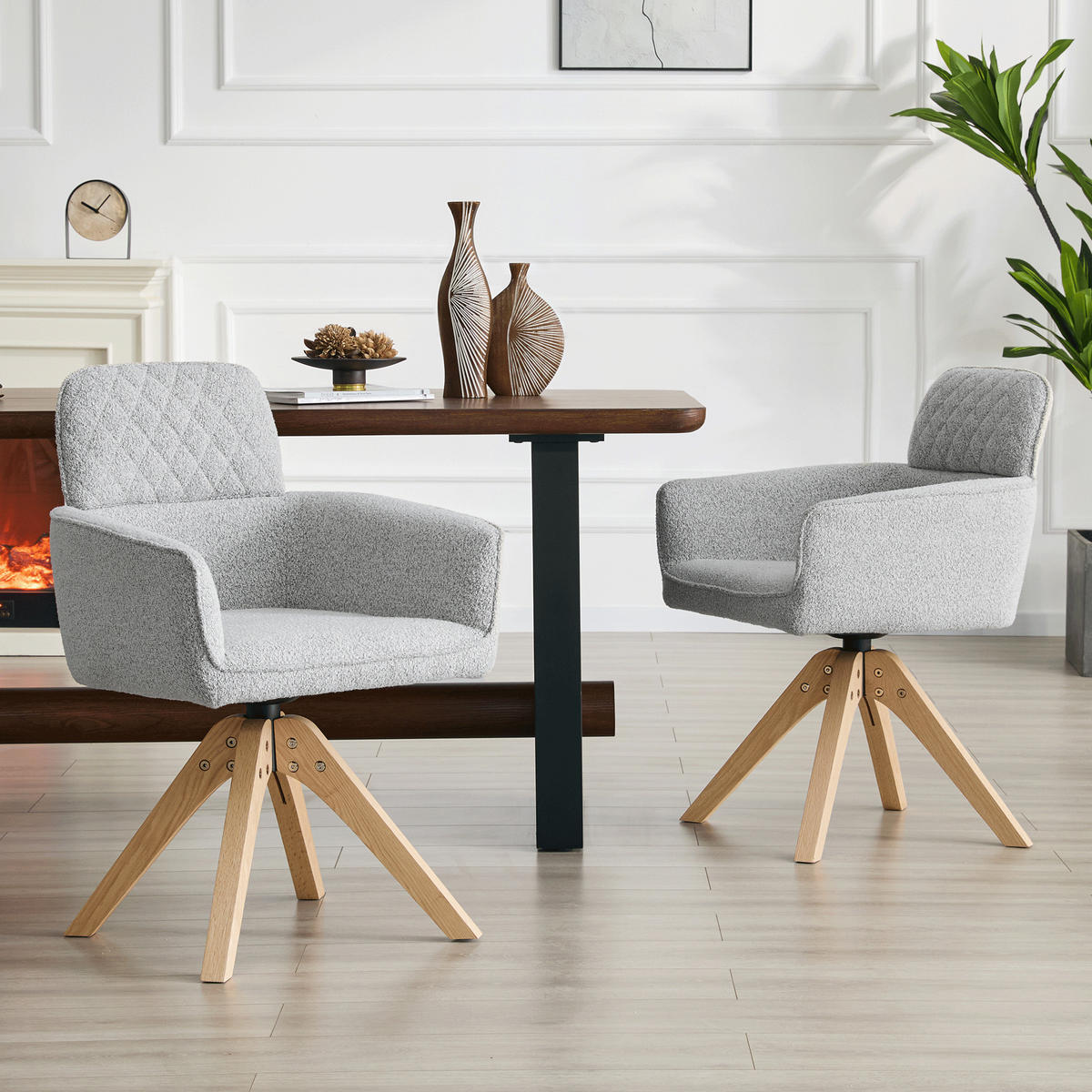 ARMLEHNSTUHL-SET DE-36622 2 Stück mit Stoffbezug und Massivholzbeinen Grau - Hellgrau, Holz (51/85/53cm) - ComfortXL