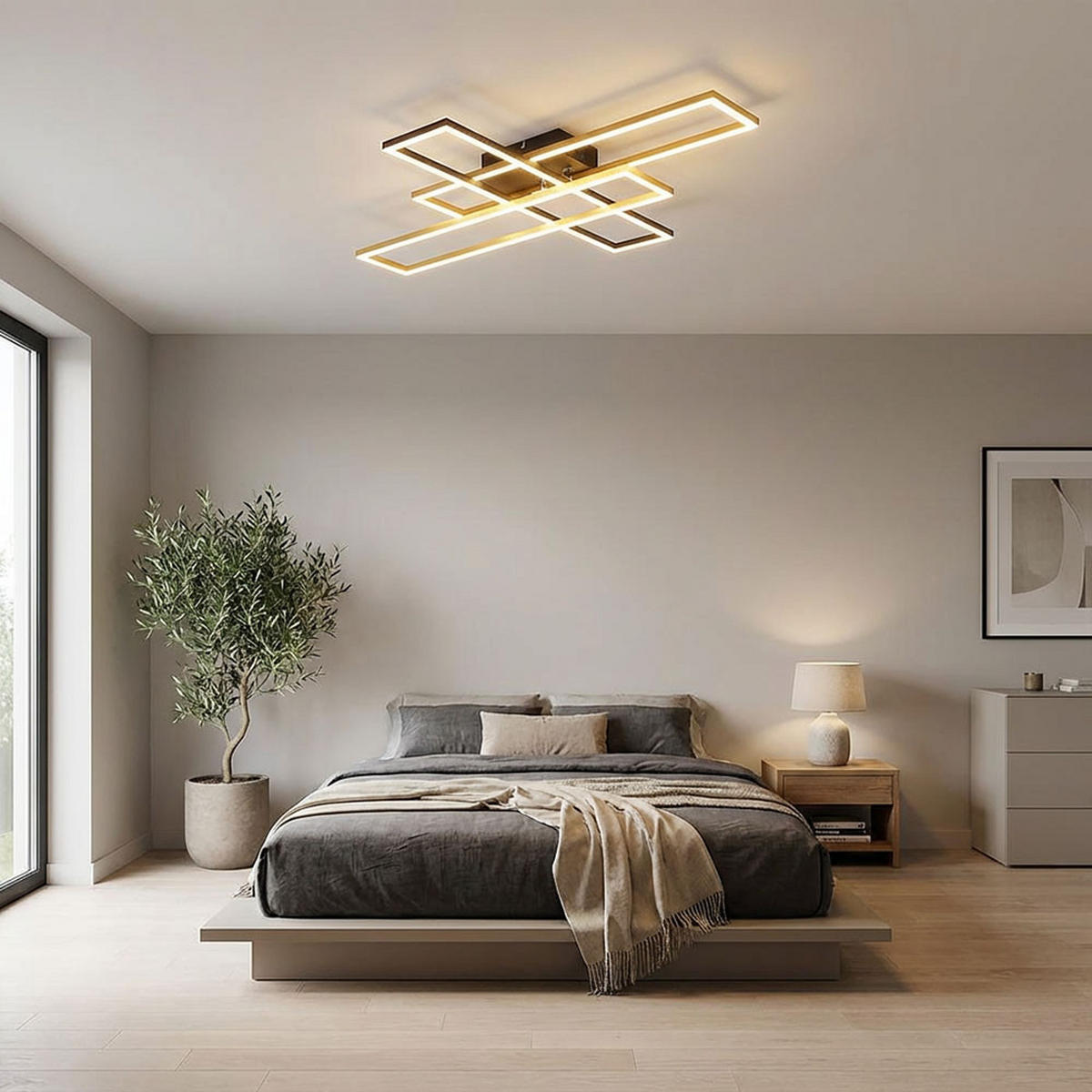 LED DECKENLEUCHTE Gold Schwarz Matt - Goldfarben, Metall (80/60/9.5cm) - Globo Lighting