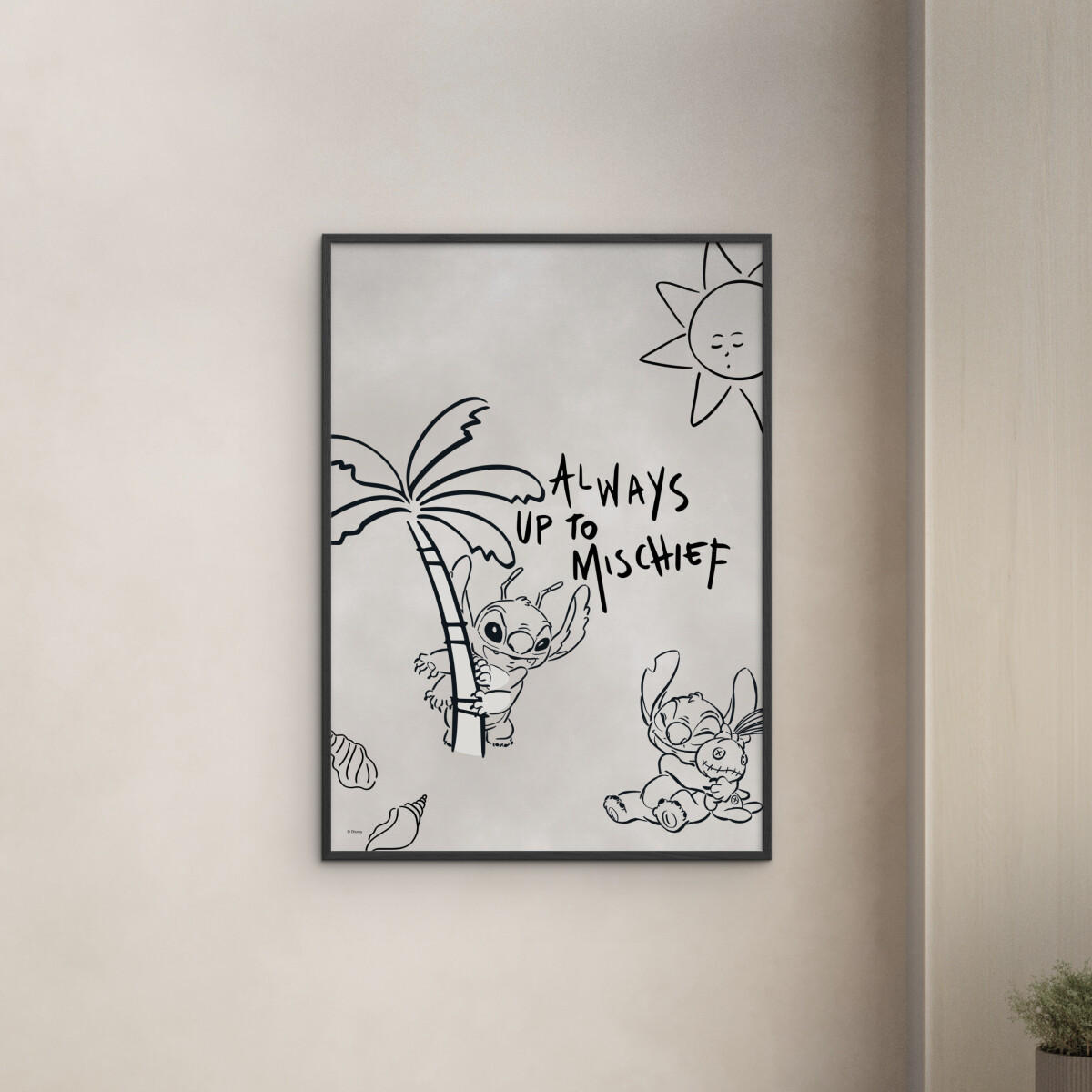 POSTER mit Rahmen Disney - Disney - Stitch - Always Up To Mischief - Beige/Schwarz, Holz/Papier (70/100cm) - Poster&Frame