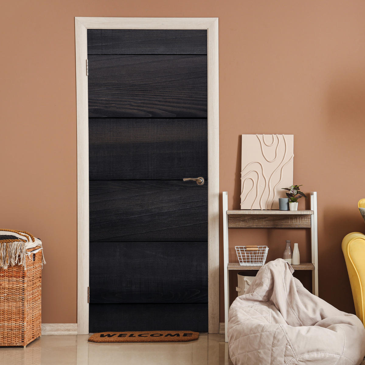 TÜRAUFKLEBER Schwarzer Hintergrund mit einer Plankenstruktur 85x215 cm - Türtapete - Schwarz, Kunststoff (85/0.1cm) - MuchoWow