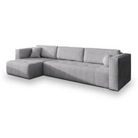 ECKSOFA OLVERA Hellgrau Geflochtener Stoff mit Schlaffunktion - Hellgrau, Holz (347/148cm) - MASSENO