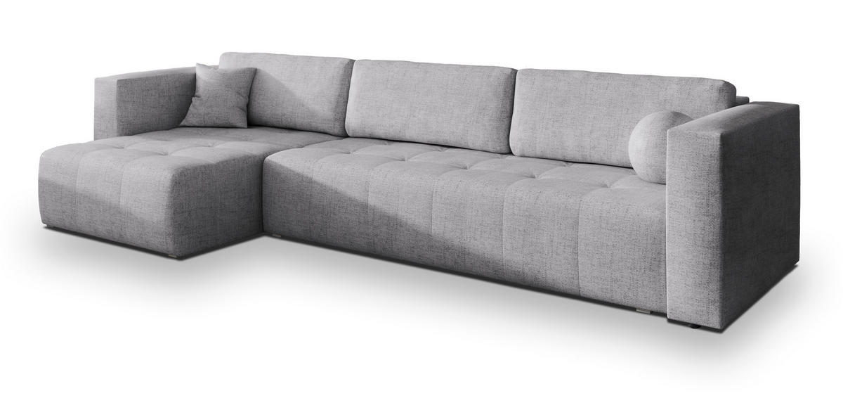 ECKSOFA OLVERA Hellgrau Geflochtener Stoff mit Schlaffunktion - Hellgrau, Holz (347/148cm) - MASSENO