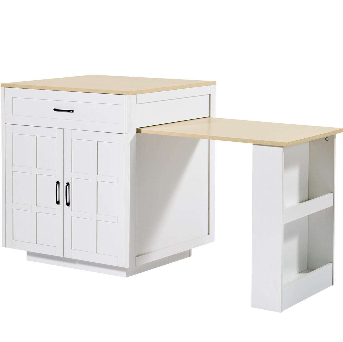 BARTISCH ausziehbar mit Stauraum 133-202 x 70 x 93,5 cm Weiß - Weiß, Holz (70/93.5/202cm) - Beauniv