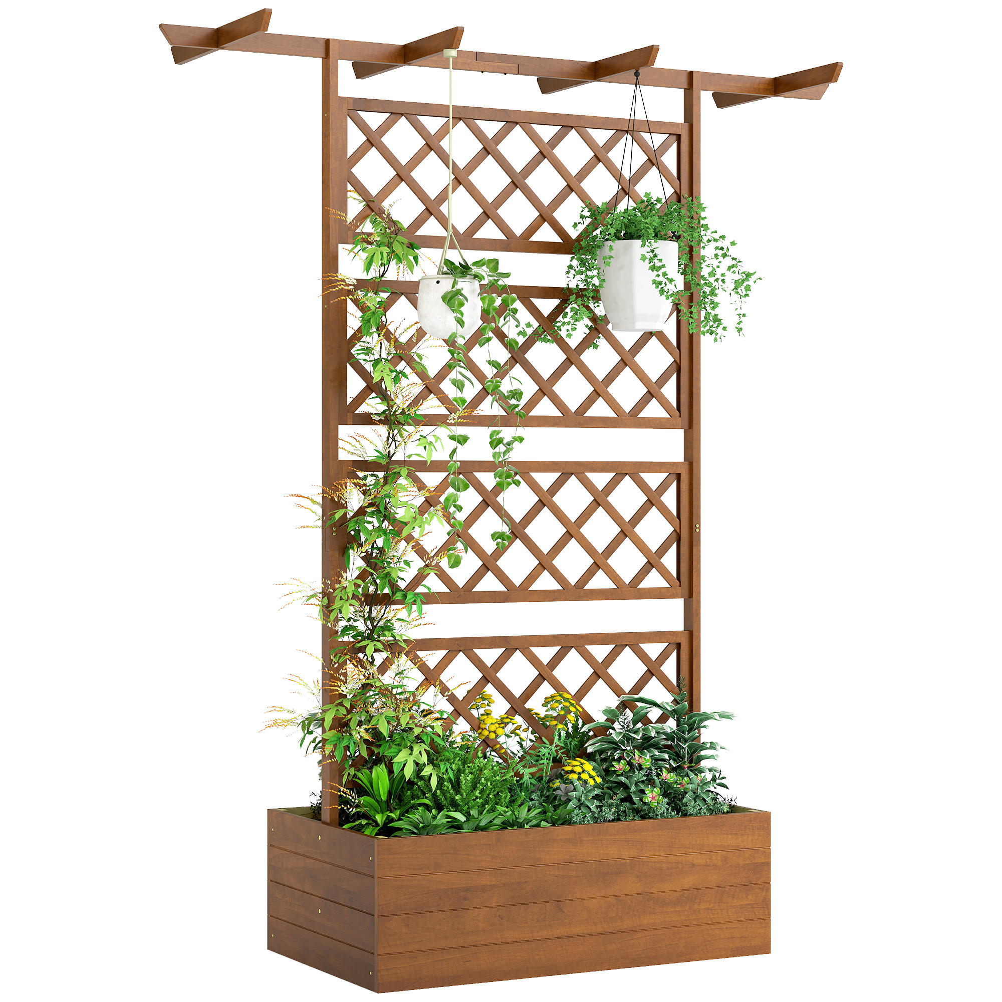 HOCHBEET DE-12287 mit Rankgitter und Dach 160/55/183 cm Natur - Naturfarben, Holz (160/183/55cm) - ComfortXL