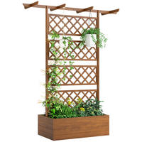 HOCHBEET DE-12287 mit Rankgitter und Dach 160/55/183 cm Natur - Naturfarben, Holz (160/183/55cm) - ComfortXL