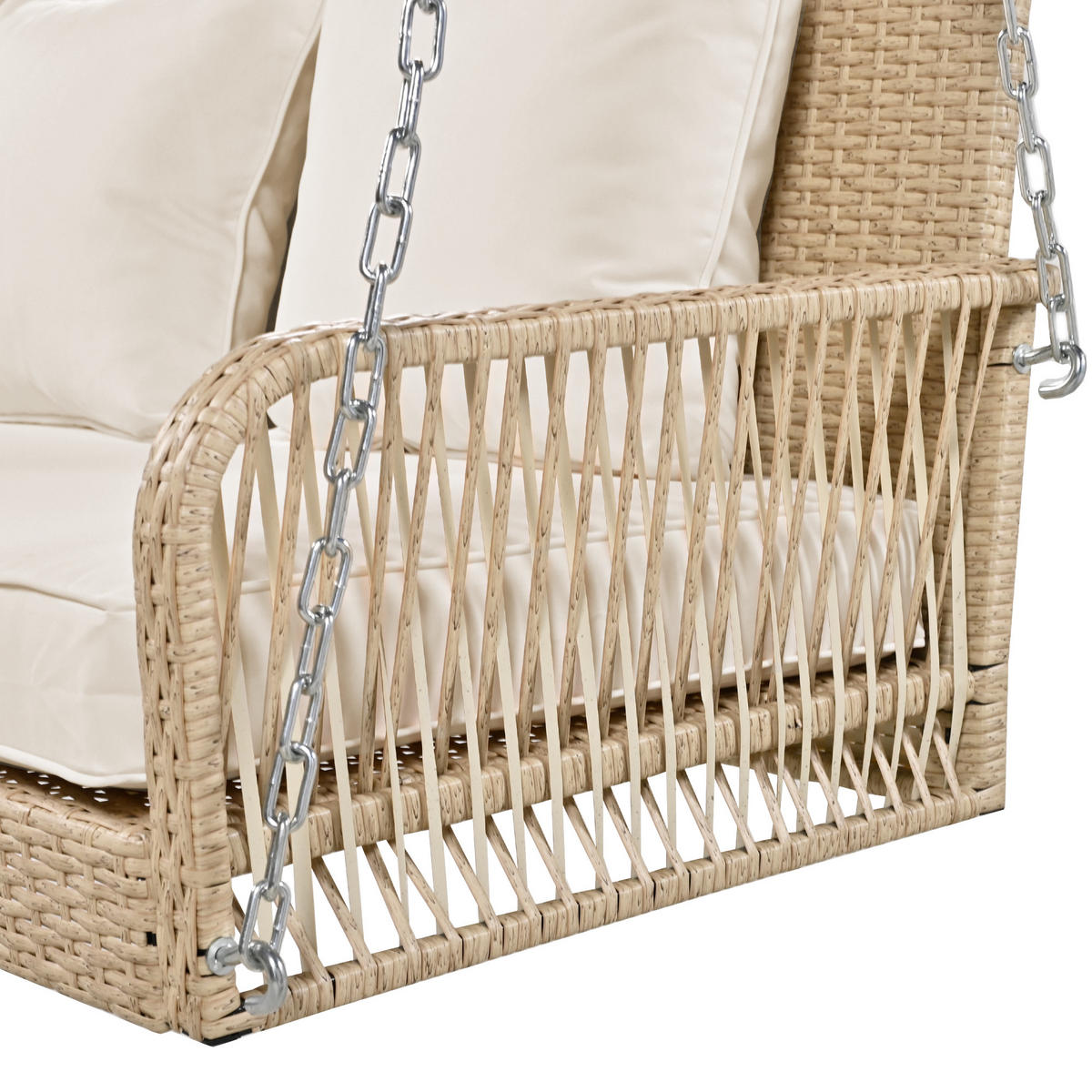 GARTENSCHAUKEL aus Rattan & Metall 113x54x53 cm Beige mit Sitz- & Rückenkissen - Beige, Metall (54/53/113cm) - Modfu