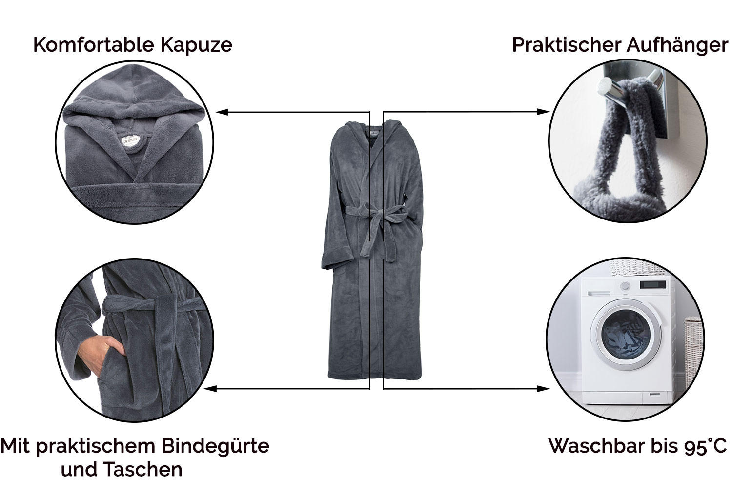 BADEMANTEL, XXL, 100% Polyester, Grau - Graphitfarben, Textil (XXLnull) - Zollner