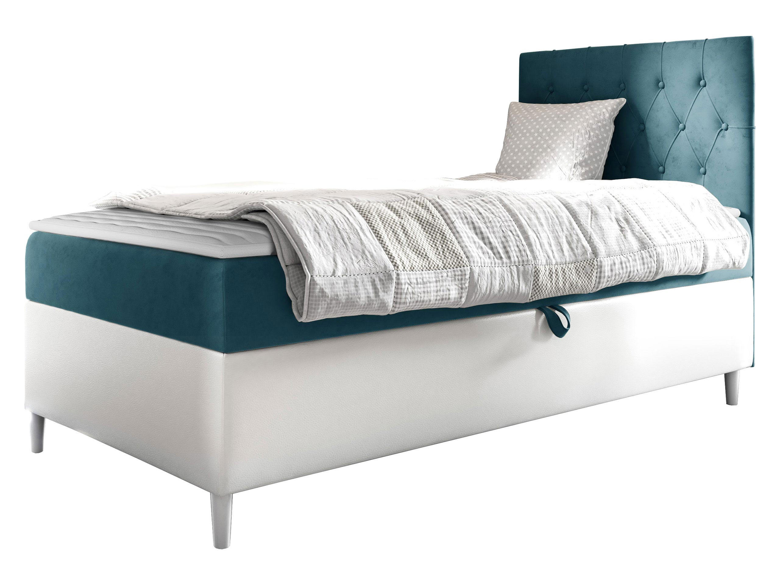 BOXBETT Filip Junior 1, Seite zum Öffnen des Bettkastens: Rechts - Türkis/Weiß, Holz (90/200cm) - MIRJAN24