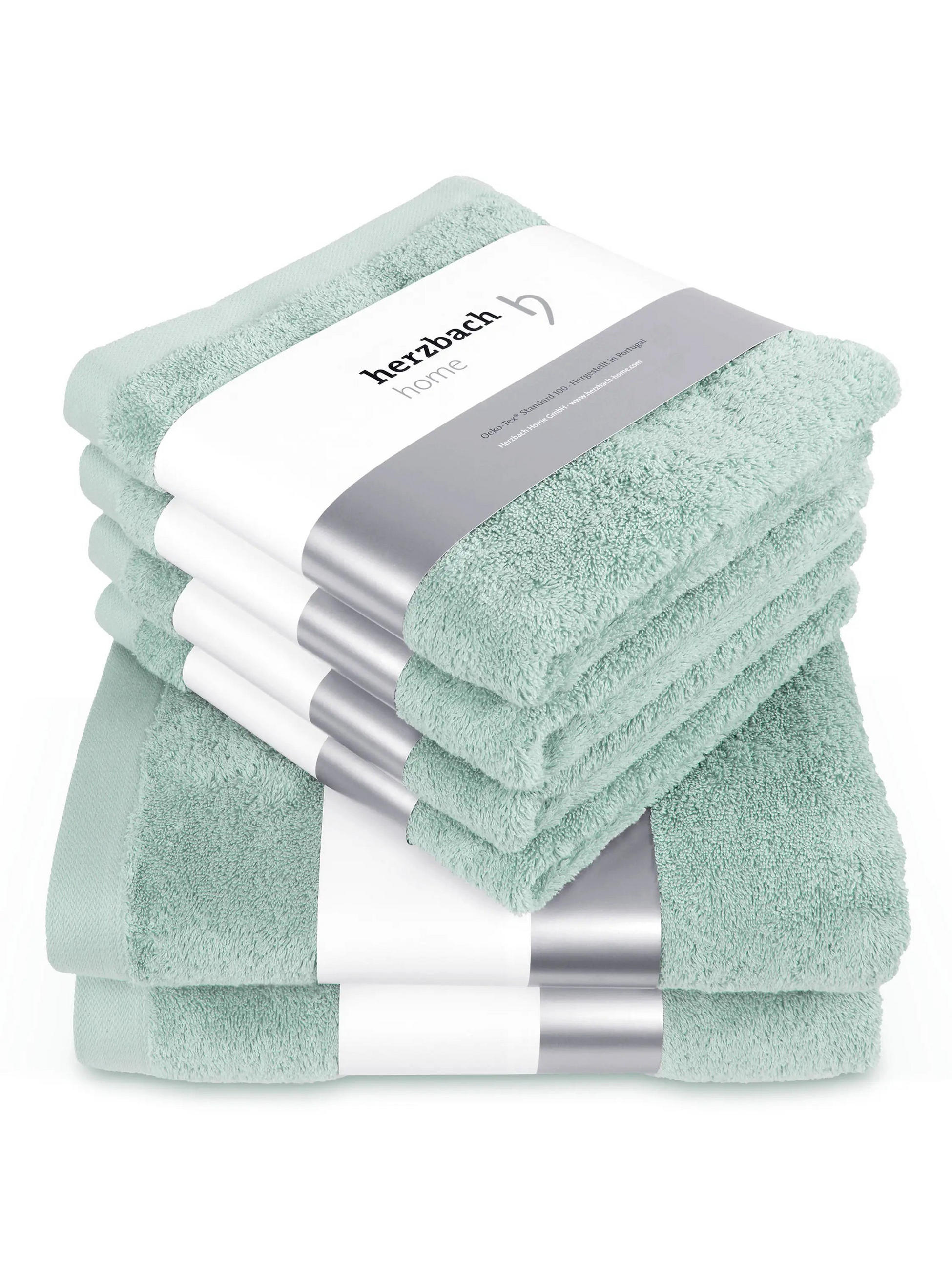 6ER Set Pura Mint 2x Duschtuch + 4x Handtuch - Mintgrün, Textil (50/100cm) - Herzbach Home