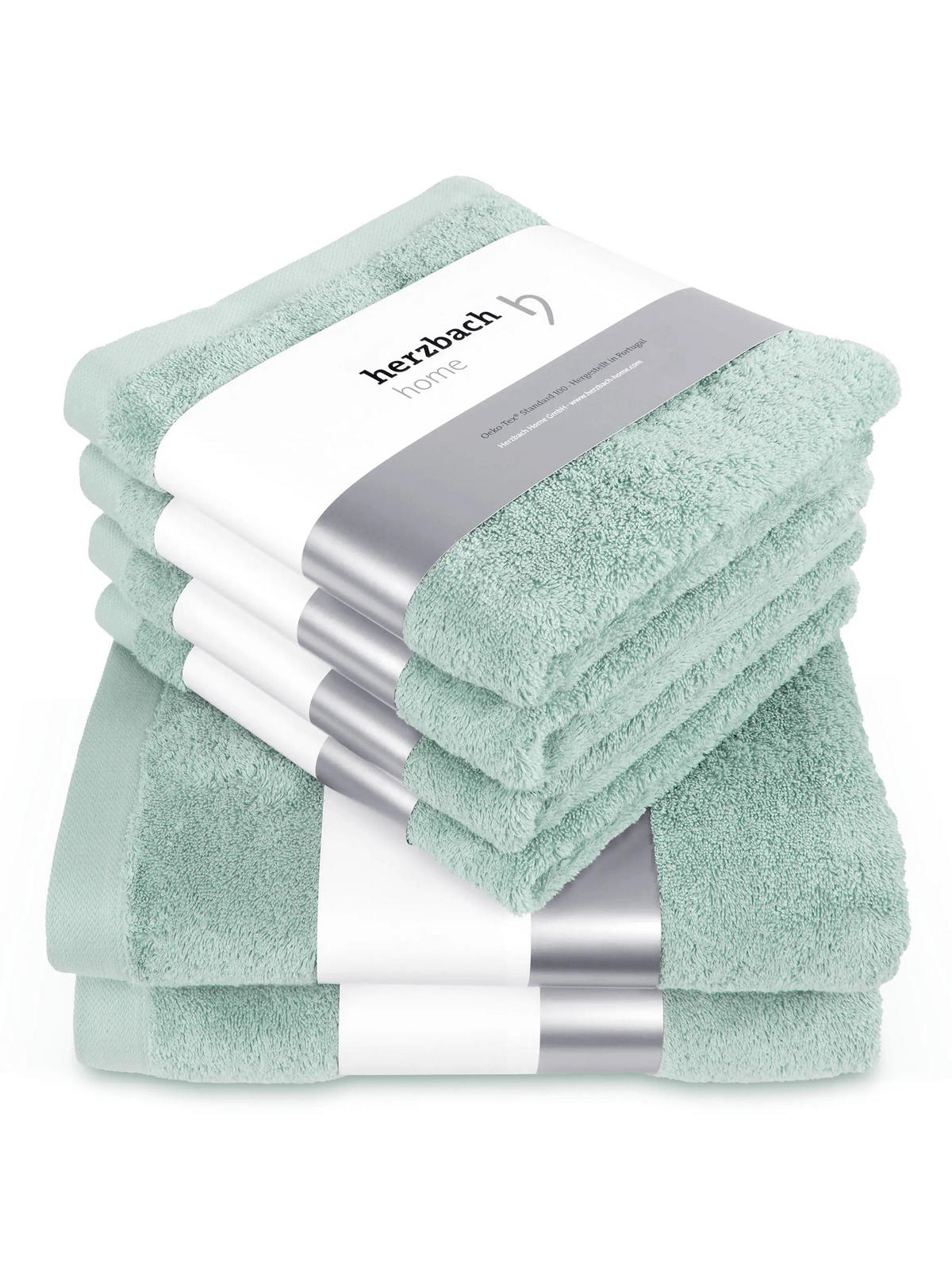 6ER Set Pura Mint 2x Duschtuch + 4x Handtuch - Mintgrün, Textil (50/100cm) - Herzbach Home
