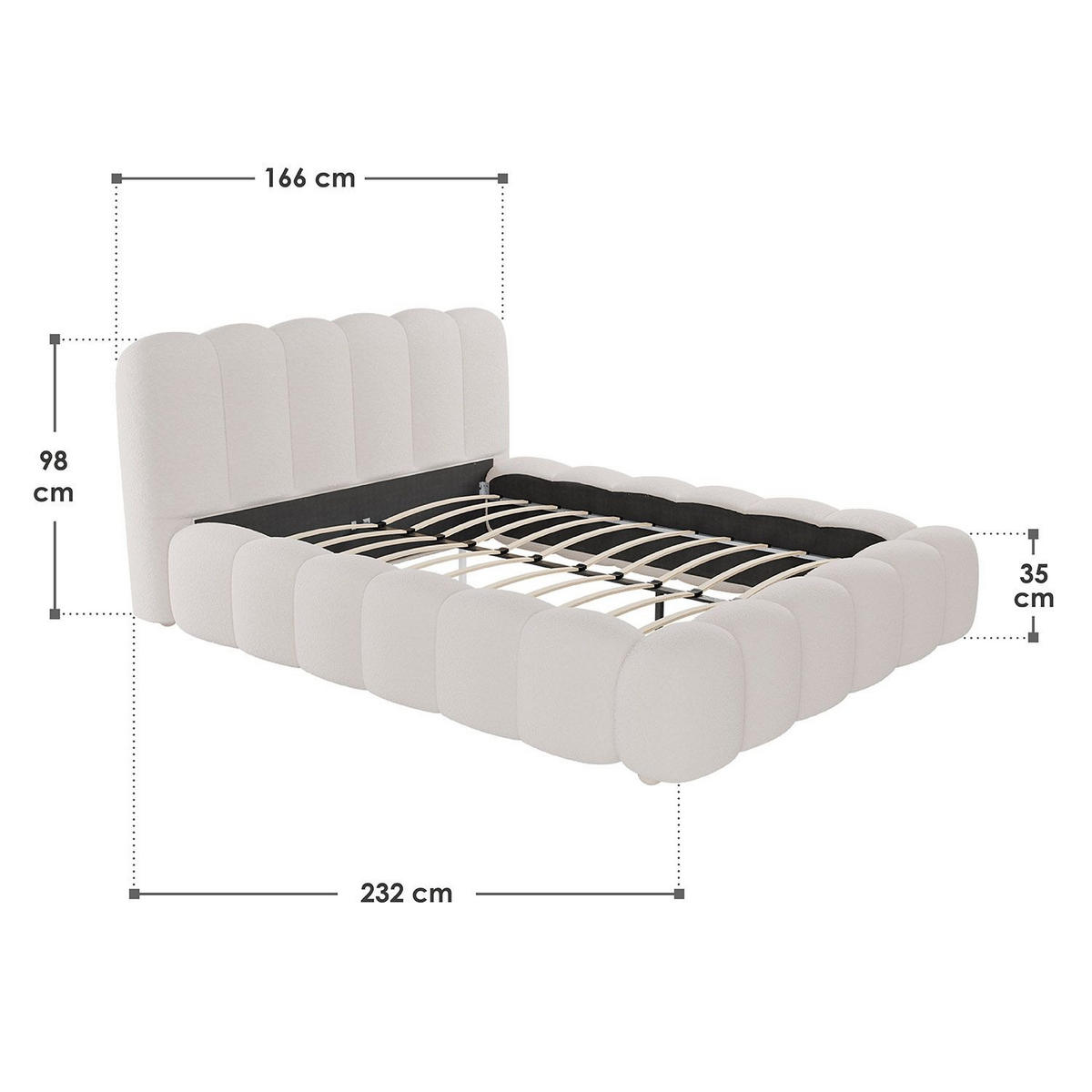 POLSTERBETT Catania 140x200 cm Creme Bouclé - Creme, Textil (140/200cm) - Juskys