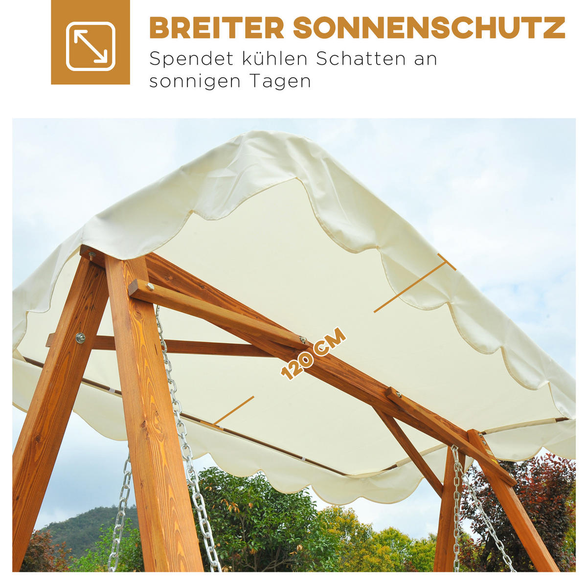 HOLLYWOODSCHAUKEL, 3-Sitzer, Lärche - Creme, Metall (130/185/210cm) - Outsunny