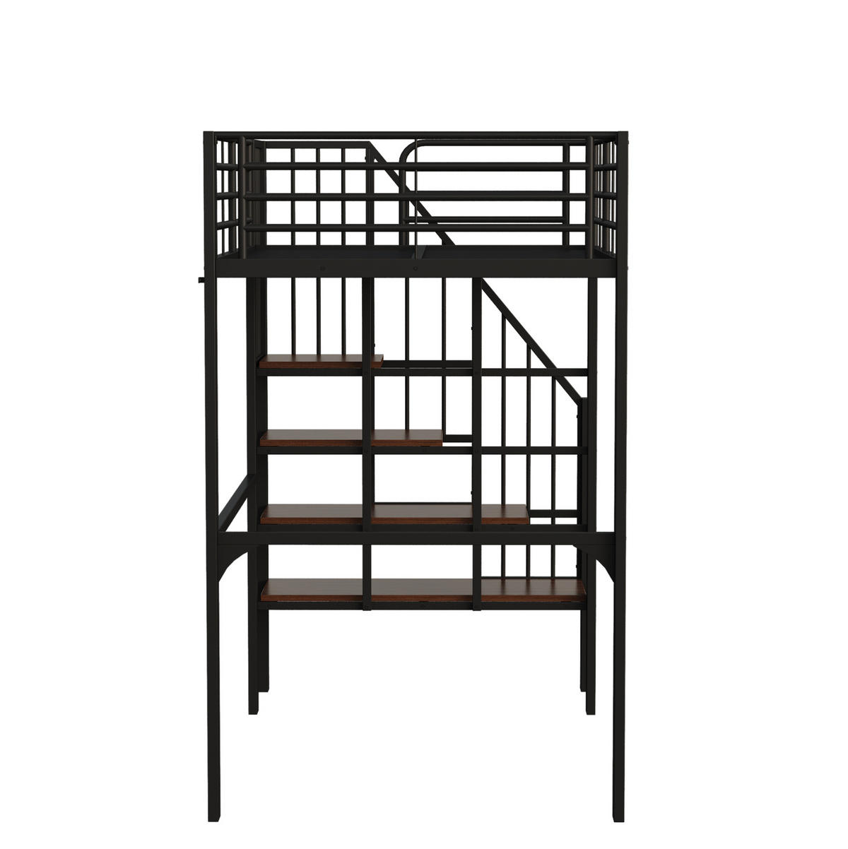 VISOKI krevet 90/200 cm s integriranim stubištem i prostorom za pohranu, stabilna metalna konstrukcija, Crna - crna, metal (90/200cm) - Redom