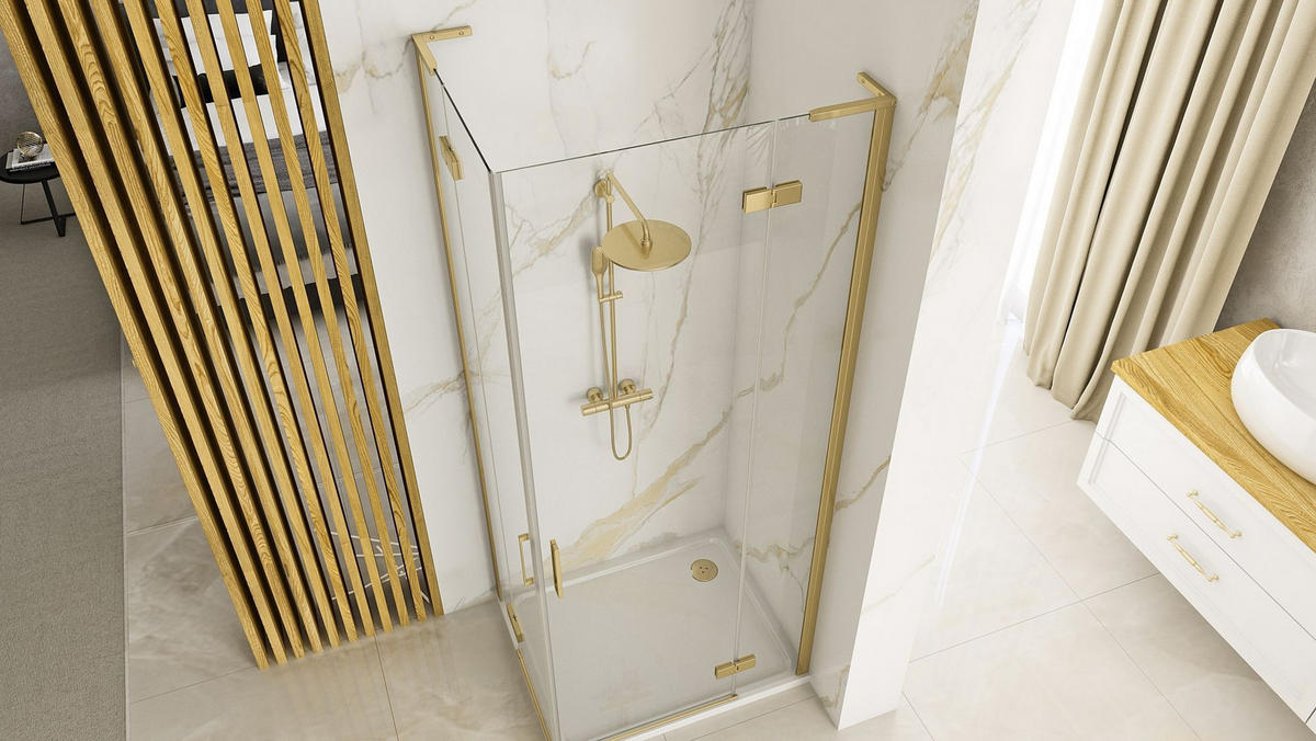 DUSCHKABINE Rea Hugo 90x100 Gold Brush - Goldfarben, Glas (90/100/200.5cm) - REA
