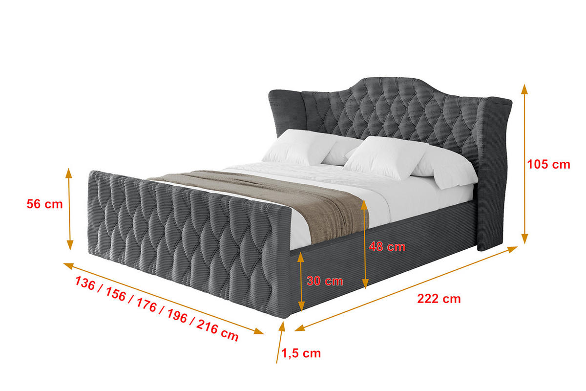 POLSTERBETT mit Bettkasten, Fußteil und Lattenrost, Boxbett ohne Matratze - ZORAN-Z 120x200 Dunkelgrau - Anthrazit, Holzwerkstoff/Textil (120/200cm) - ALTDECOR