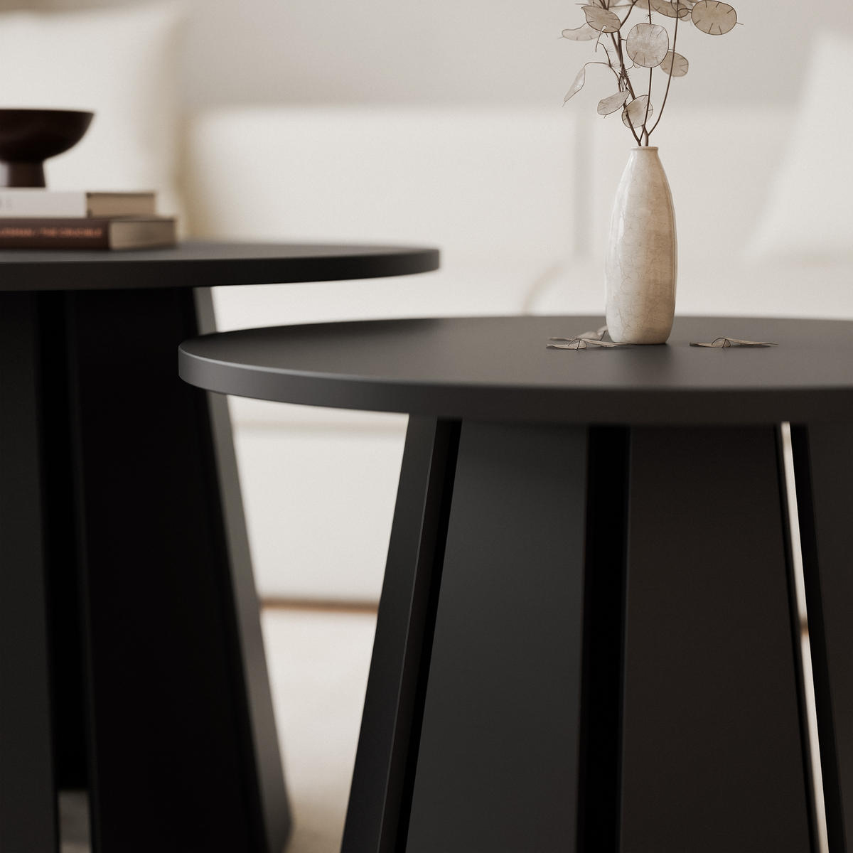 COUCHTISCH-SET VERDA, 2-teilig, Farbe Schwarz, Ø 57/67 cm - Schwarz, Holz (67/67/57cm) - Idohome