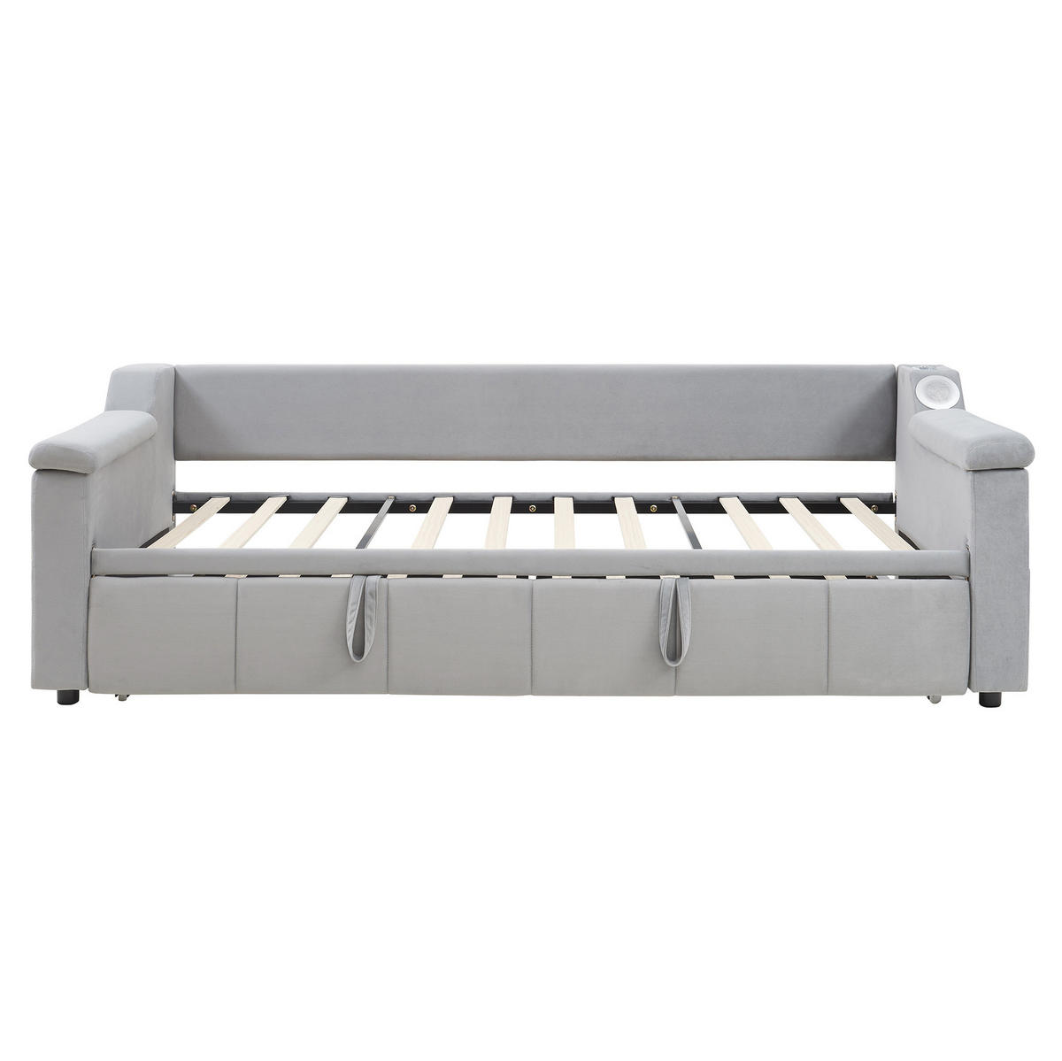 POLSTERBETT 90/190 cm mit hydraulischem Auszug, Bluetooth-Stereo, USB und Ablagefächern, Grau - Grau, Textil (90/190cm) - Redom