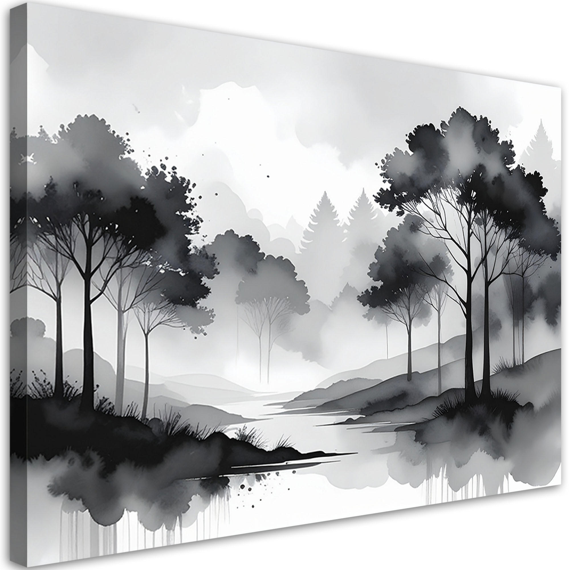 LEINWANDBILDER, Landschaft Landschaft schwarz und weiß - Schwarz, Textil (45/30cm) - Feeby