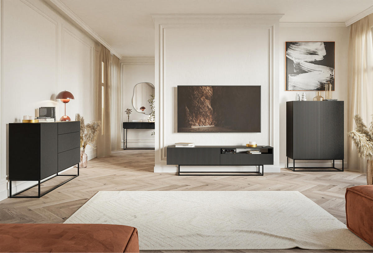 KONSOLENTISCH Veldio Schwarz mit schwarzen Beinen 110 cm - Schwarz, Holzwerkstoff/Metall (110/79/40cm) - Selsey