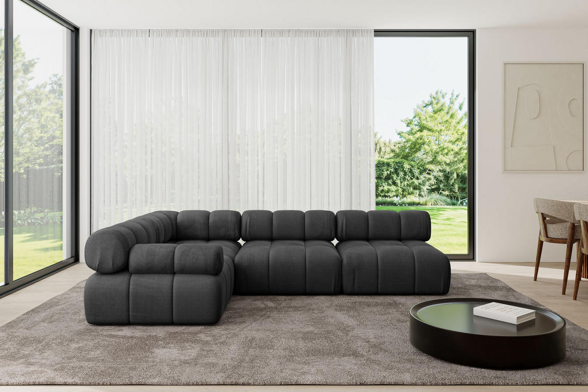 ECKSOFA modulares Sofa Mende-L2 - 285x190x70 cm Schwarz Velours - Schwarz, Holzwerkstoff/Textil (285/190cm) - ALTDECOR