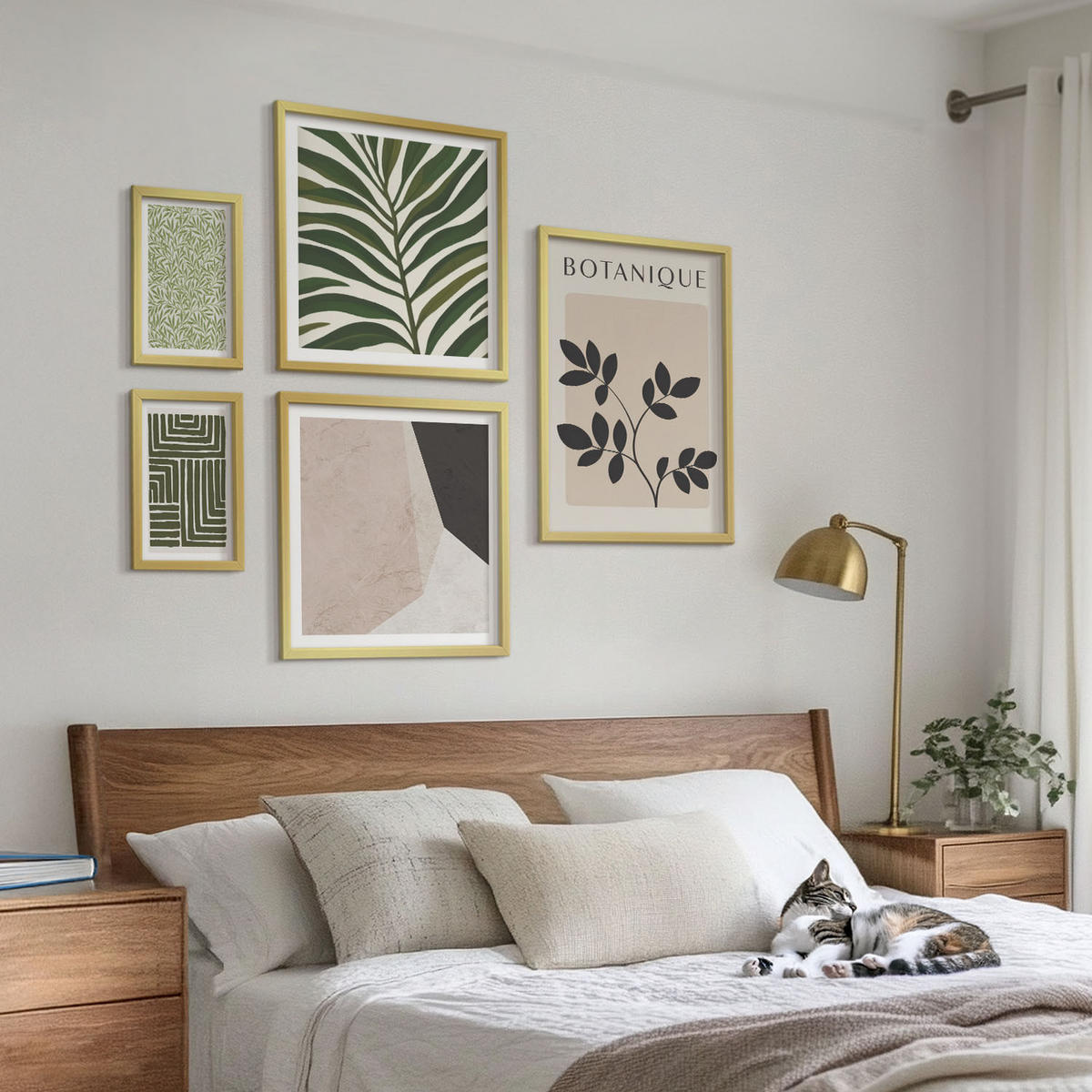 BILDER SET 5er Set - 50x50 cm & 20x30 cm & 40x60 cm Goldrahmen - Botanische Boho-Kompositionen - Goldfarben, Kunststoff (40/60cm) - TULUP