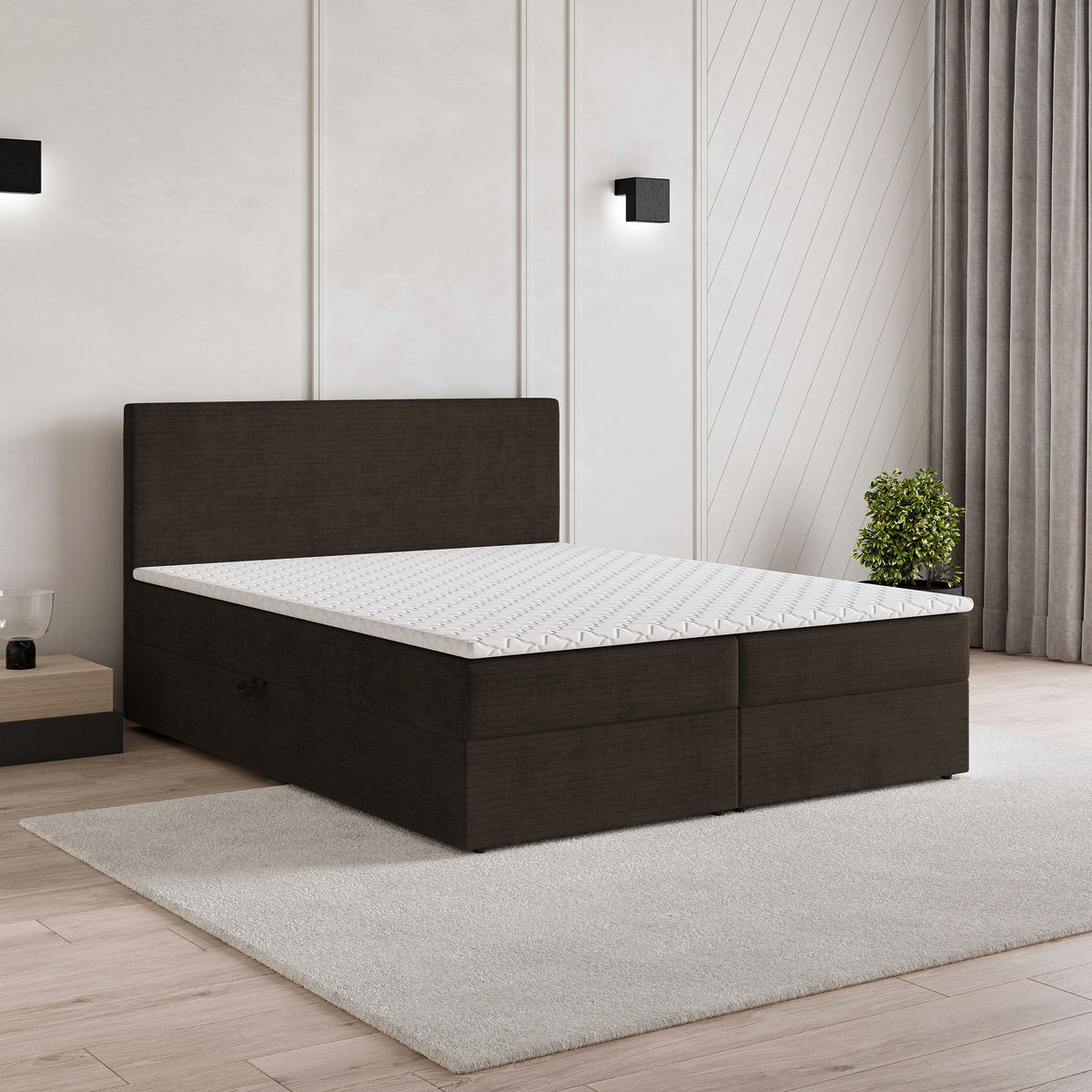 POSTEL BOXSPRING NIRA 160x200 cm, s matrací a úložným prostorem, hnědá - hnědá, kompozitní dřevo/textil (160/200cm) - MASSENO
