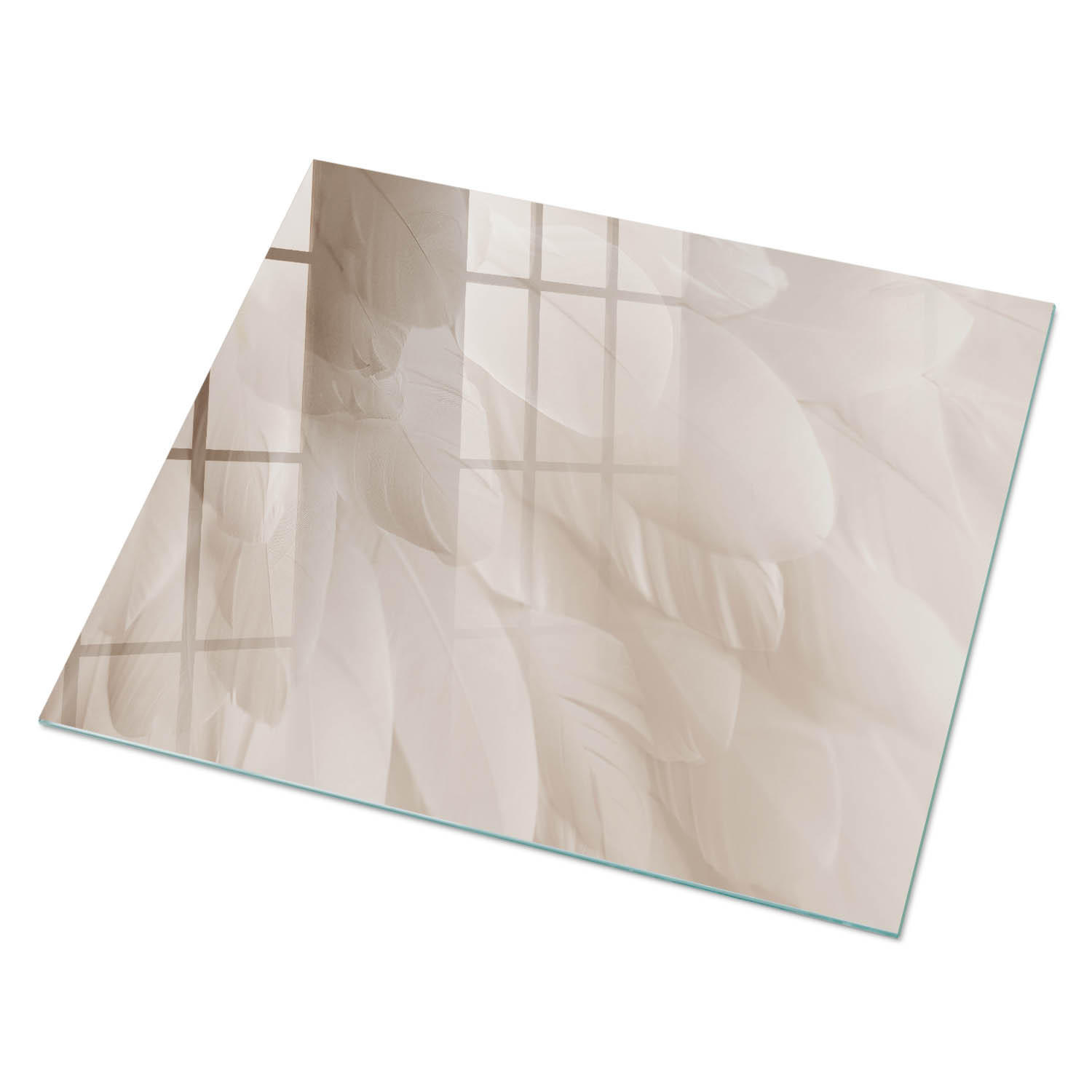 GLASPLATTE 80x60 cm – Cremefarbene Federn - Braun, Glas (0.4/80/60cm) - ArtPrintCave