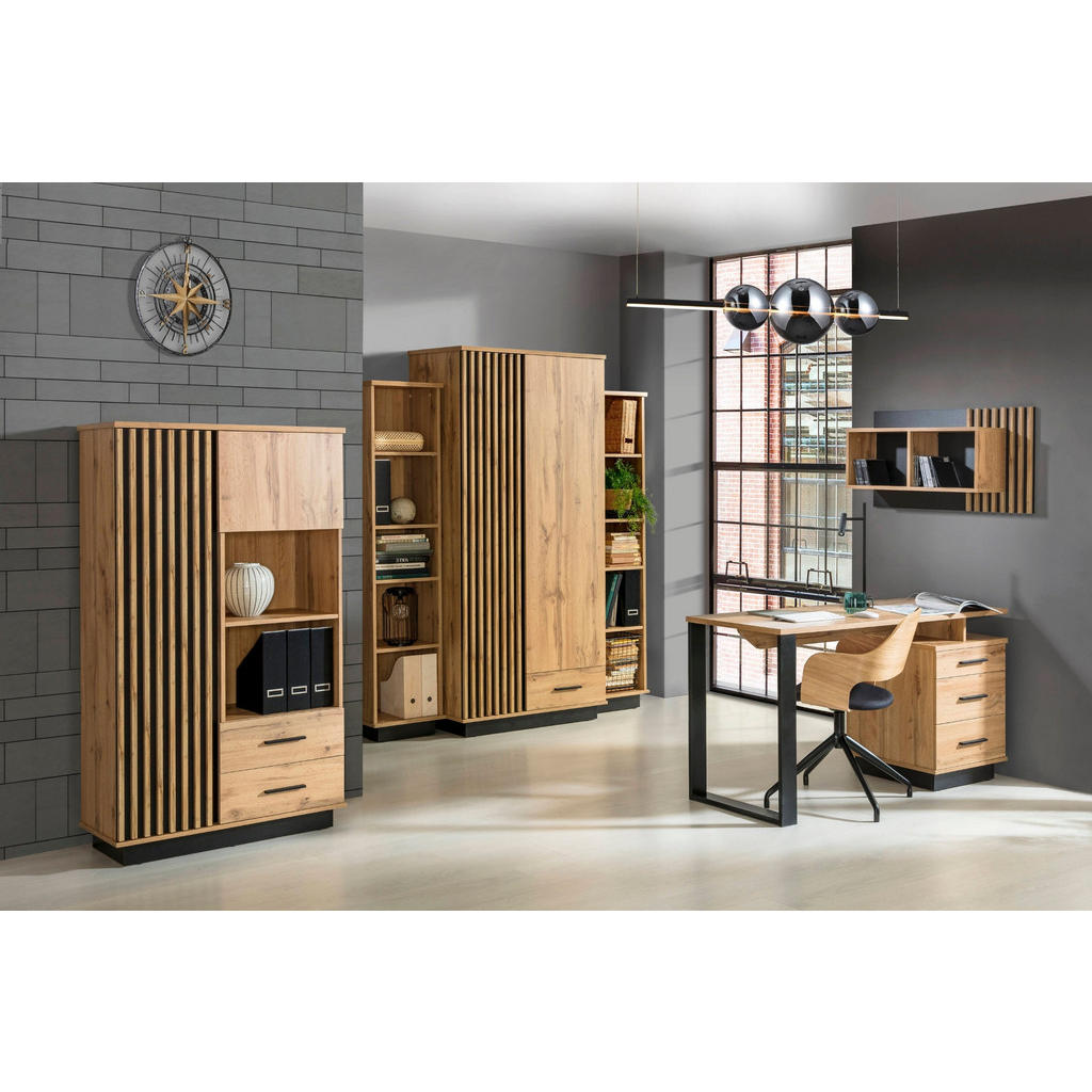 Thumbnail - Deine Möbel 24 Schreibtisch, Eiche Wotan, Schwarz, Holzwerkstoff, 135x56x75 cm, Arbeitszimmer, Schreibtische, Bürotische