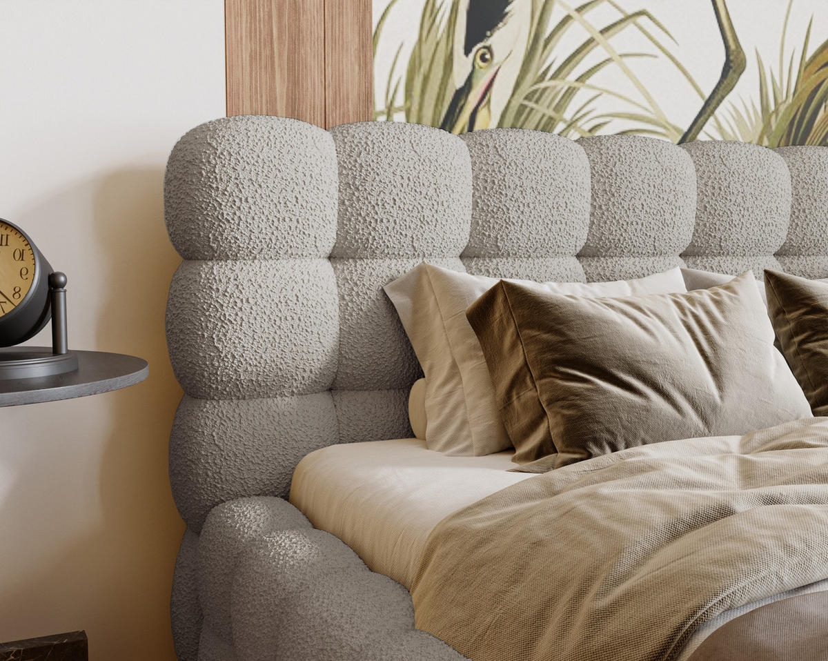 POLSTERBETT 140x200 cm Parlas Bis, Bettkasten, Lattenrost, Boucle, Hellgrau - Hellgrau, Holz/Textil (140/200cm) - Emporius