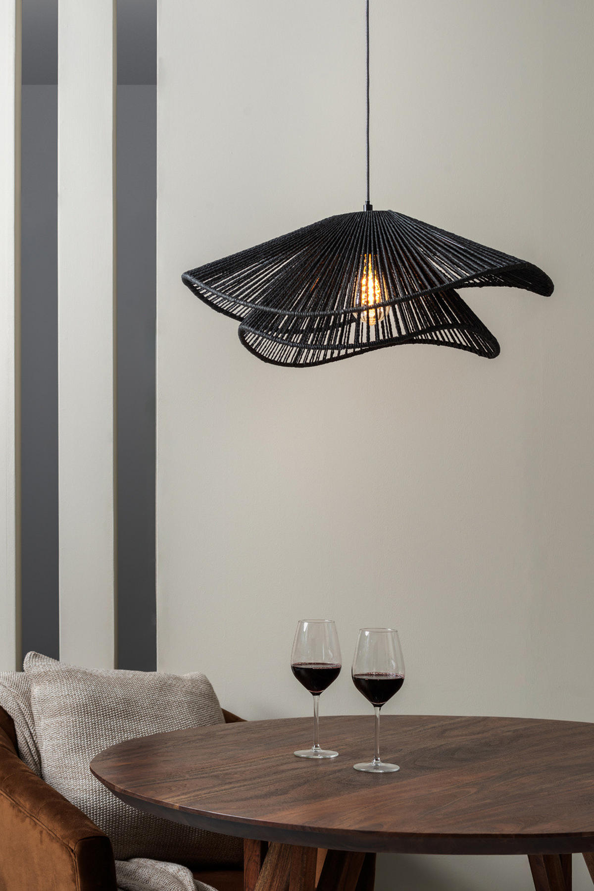 HANGELAMPE Sombra Double 60/60/22 cm - Schwarz, Naturmaterialien (60/60/22cm) - Leitmotiv