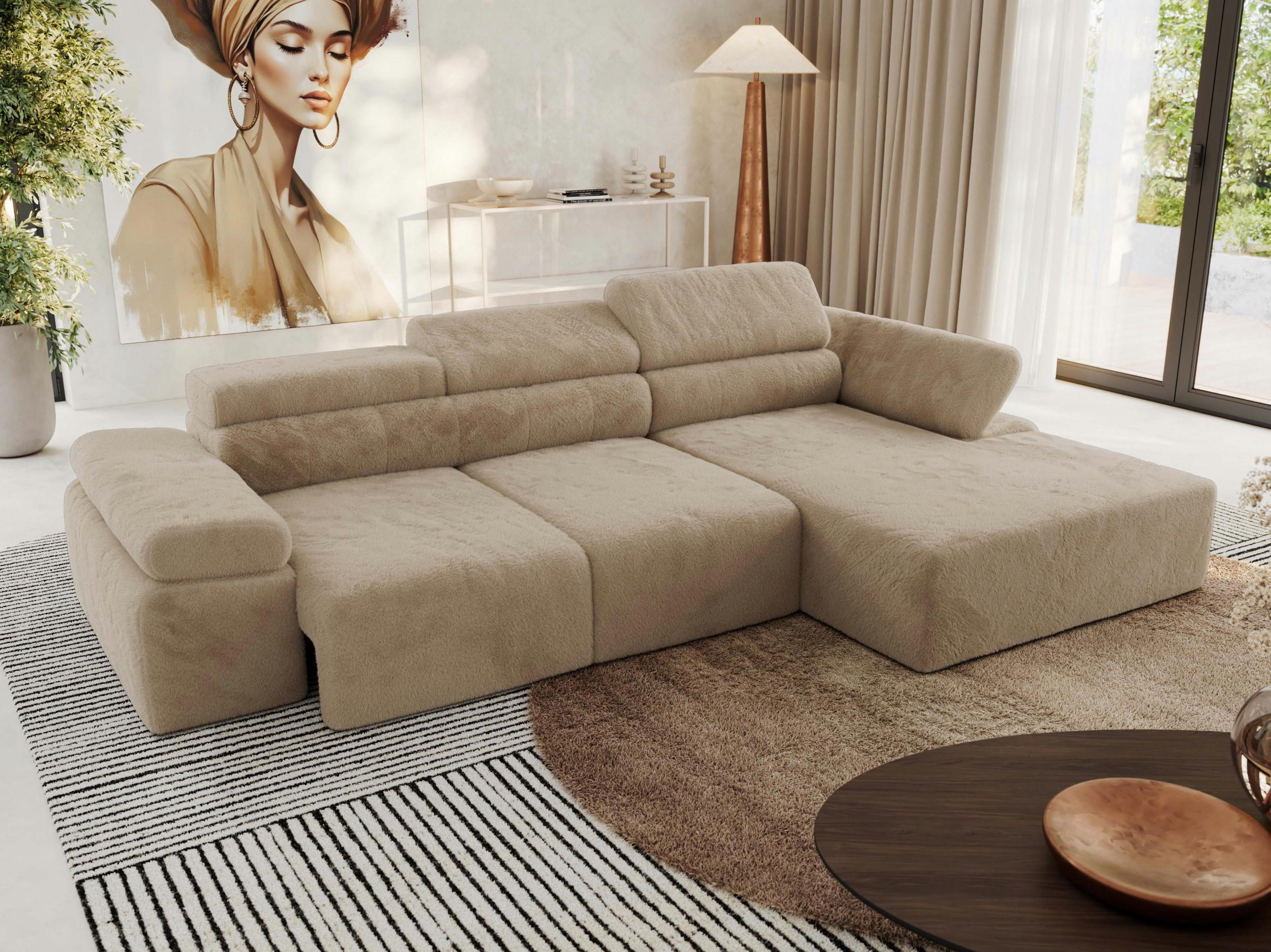 ECKSOFA RILASSO L Beige Plüsch - rechts - Beige/Schwarz, Kunststoff/Textil (174/296cm) - MKS