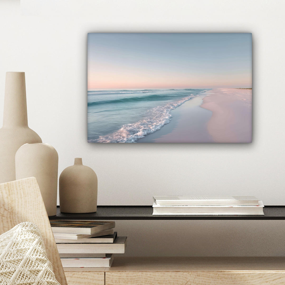 LEINWANDBILD Küstenlinie - Pastell - Wasser Deko Schlafzimmer 30x20 cm - Pastellblau, Textil (30/20cm) - MuchoWow