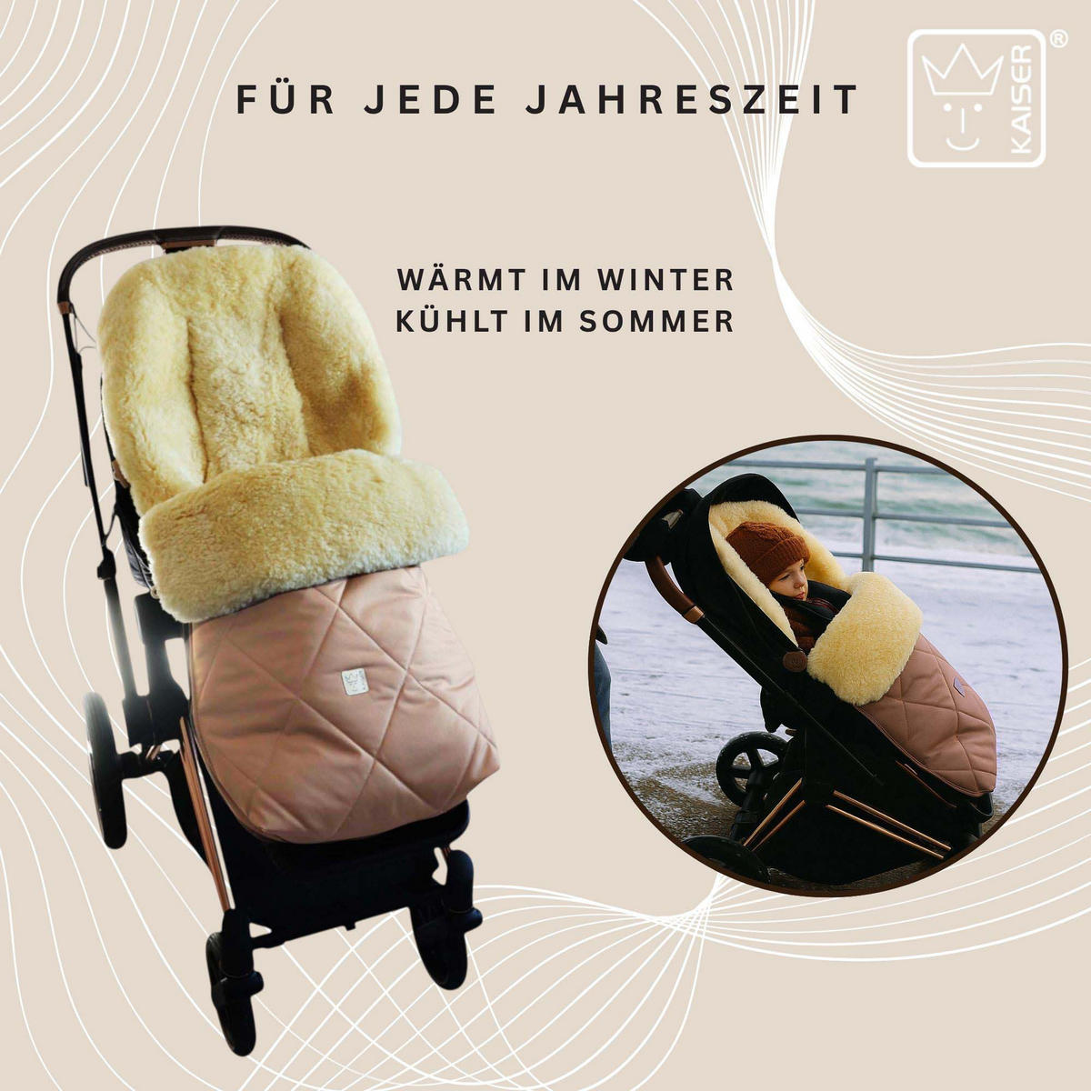 LAMMFELL-FUSSSACK Coosy, sand - Beige, Fell (45/85cm) - Kaiserbaby