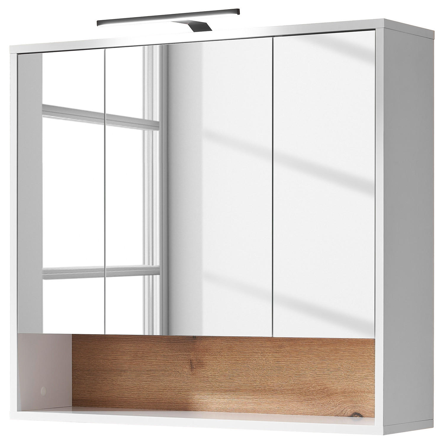 BELEUCHTETER SPIEGELSCHRANK - Spanplatte - Eiche - Weiß, Holzwerkstoff (80/72/21cm) - home24
