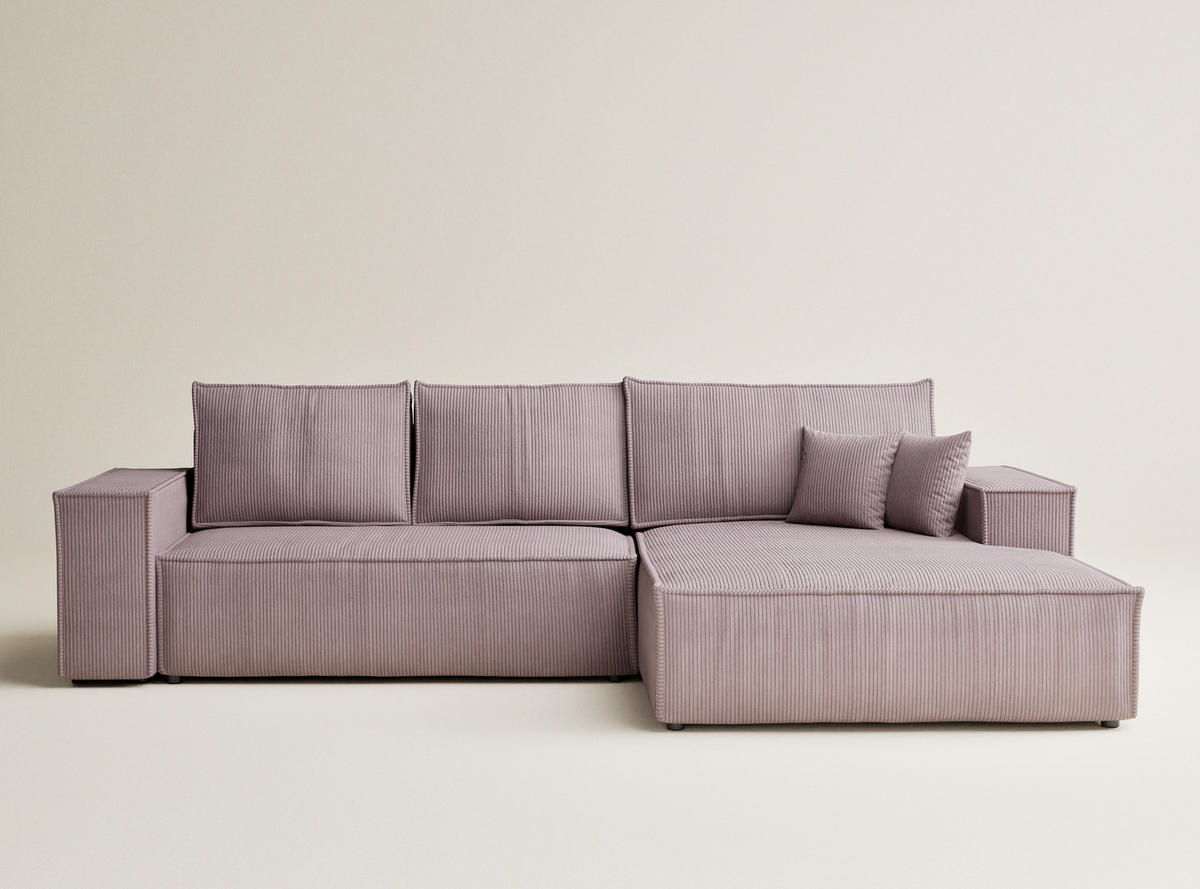 ECKSOFA MIT SCHLAFFUNKTION Maze Lila Samtstoff - Lila/Schwarz, Holz/Holzwerkstoff (294/185cm) - Maison de Reve