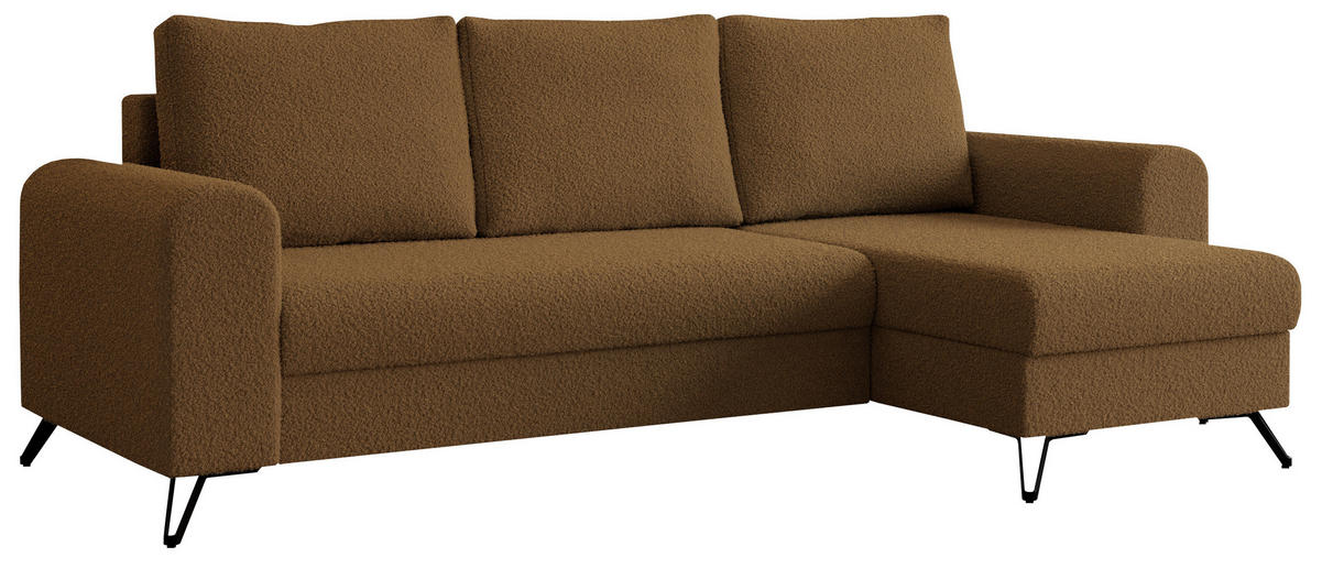 ECKSOFA Hugo Boucle Braun - Schwarz/Braun, Textil/Metall (242/140cm) - MKS