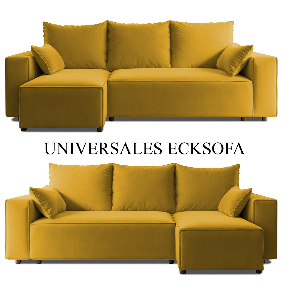 ECKSOFA Tobi mit Bettkasten und Schlaffunktion, L-Form, Velourstoff, Universal - Currygelb, Holzwerkstoff (246/145cm) - 4ALL HOME